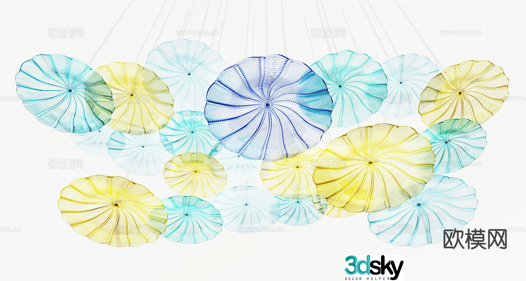 Modern transparent lotus leaf glass chandelier 3d model
