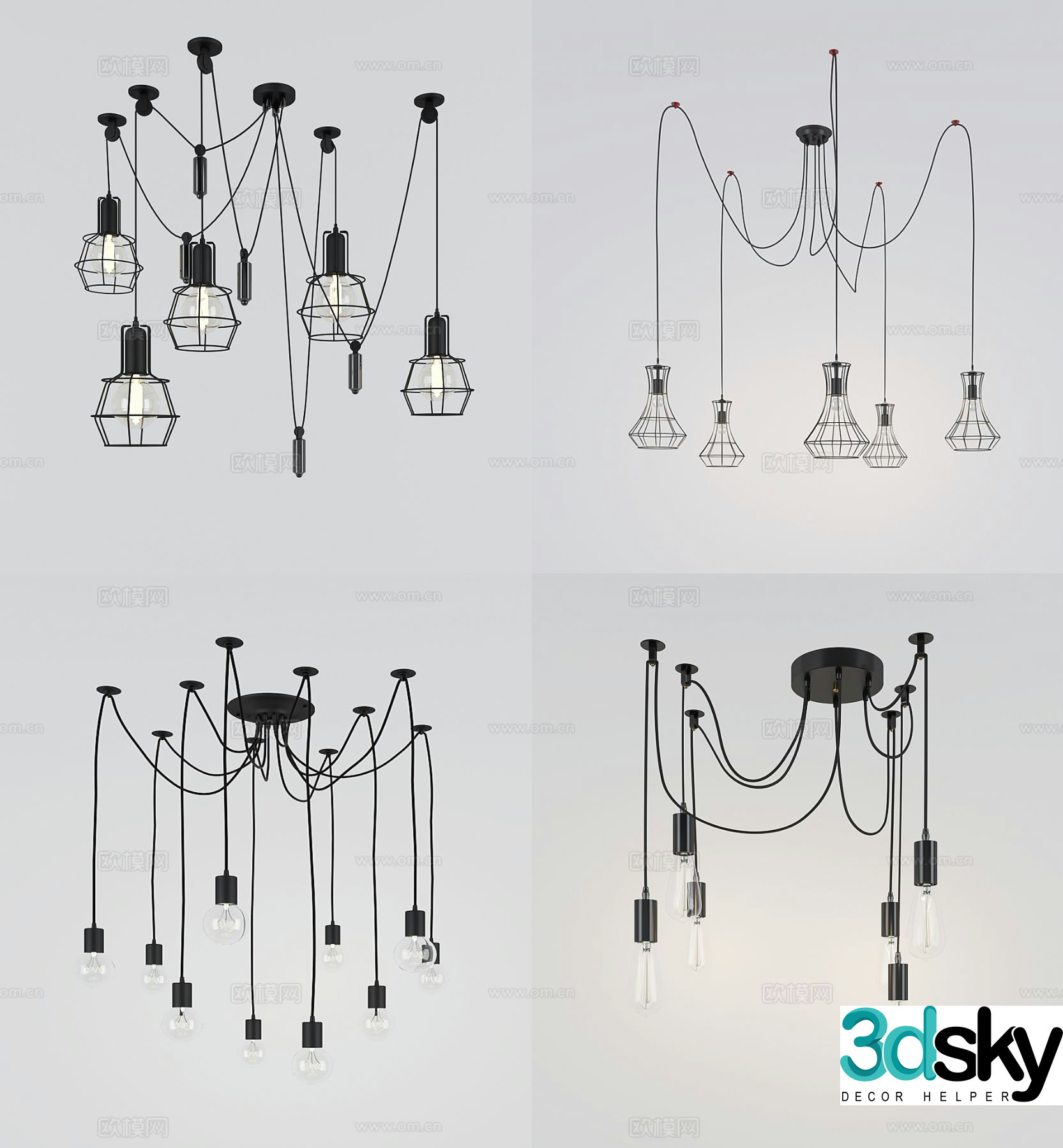 Industrial style chandelier small chandelier 3d model