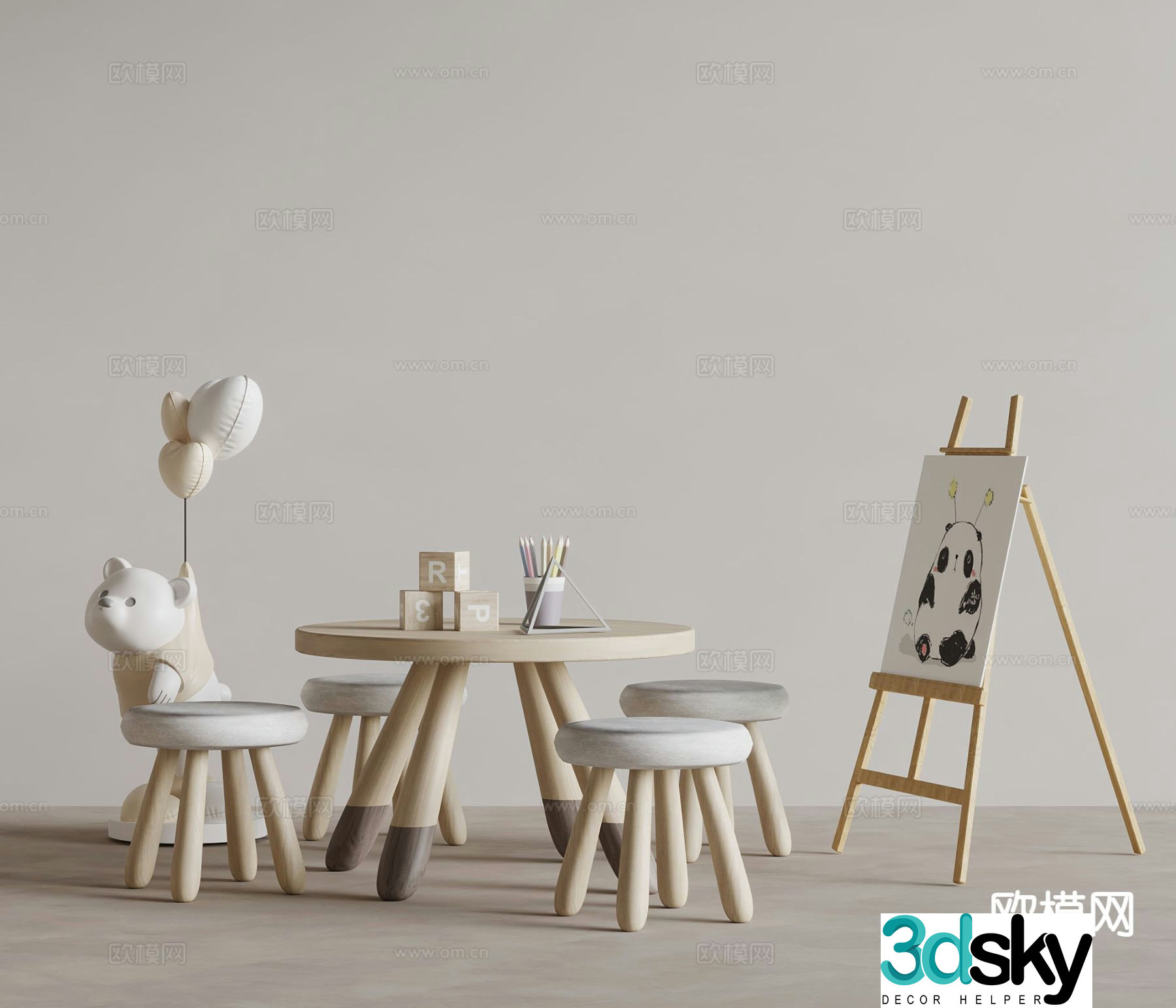 Modern children’s table and chair 3d model