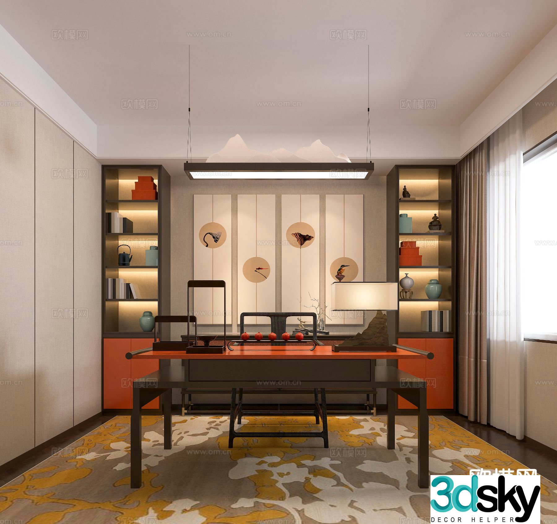 New Chinese style study 3D model