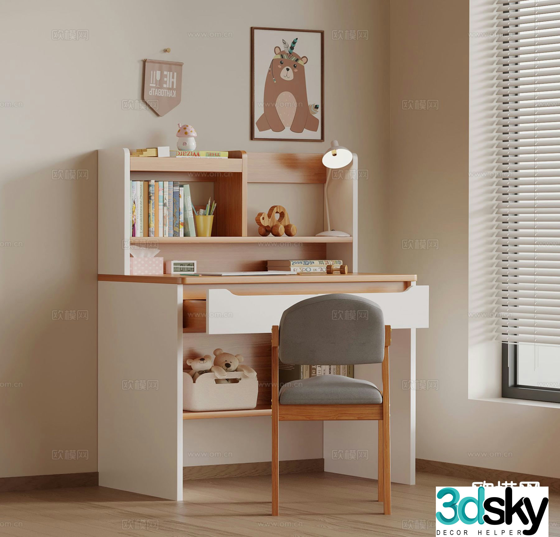Modern children’s desk and chair learning desk and chair 3d model