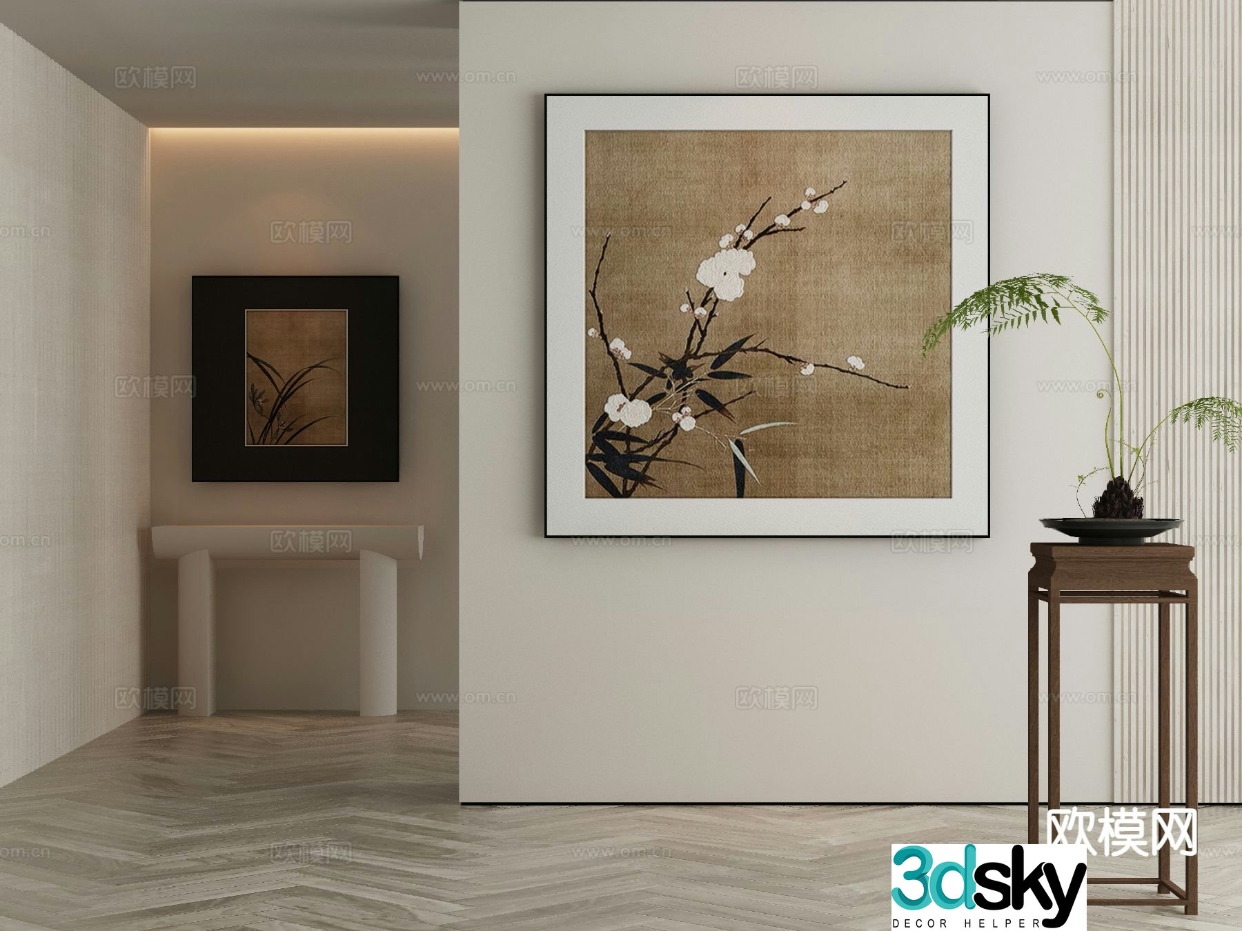 New Chinese style flower painting decorative painting 3d model