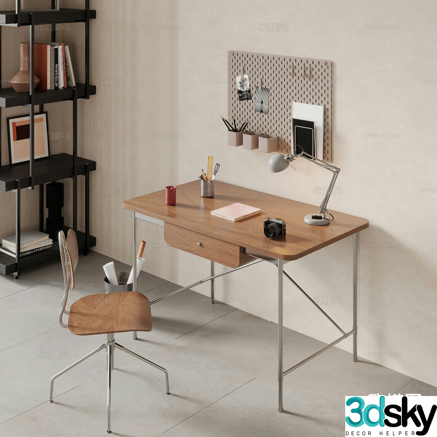 Medieval style desk chair computer table 3d model