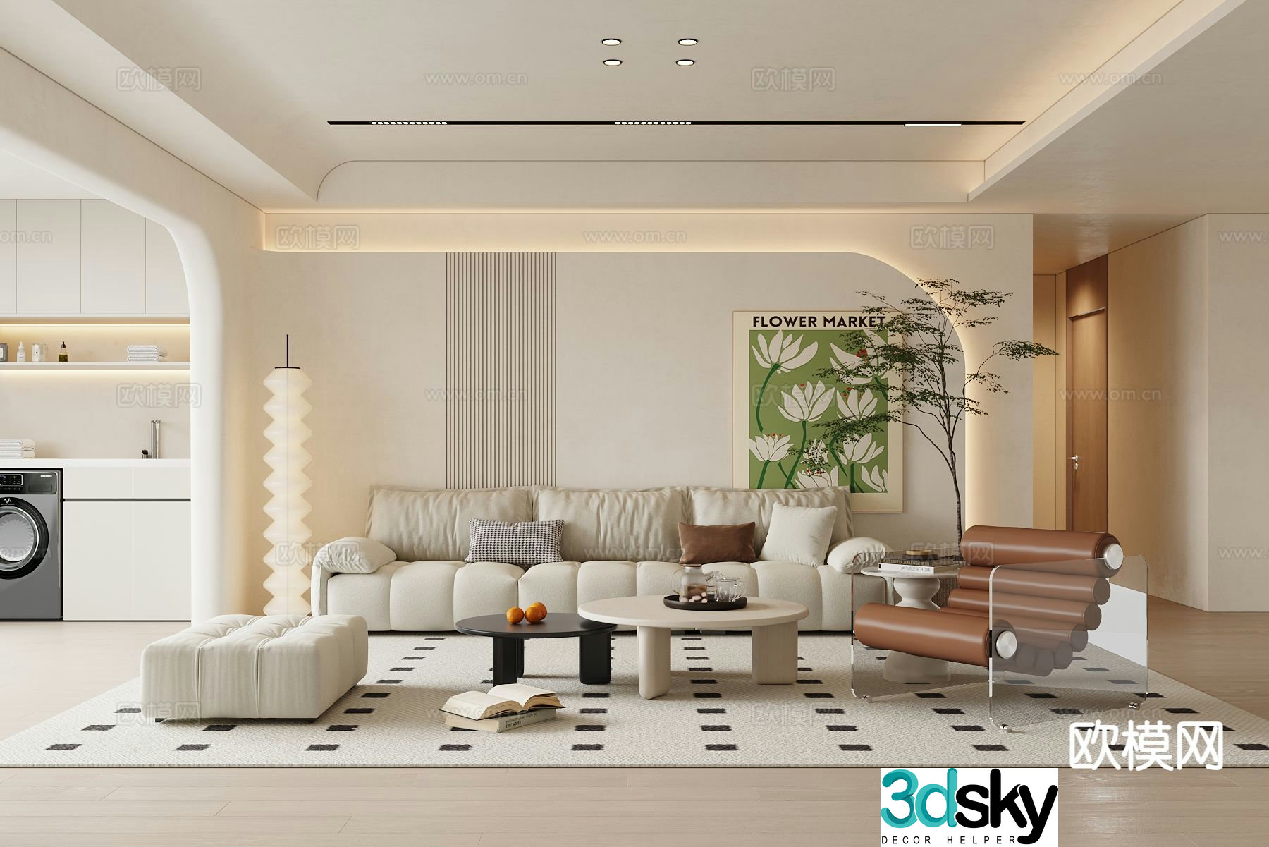 Cream style living room 3d model