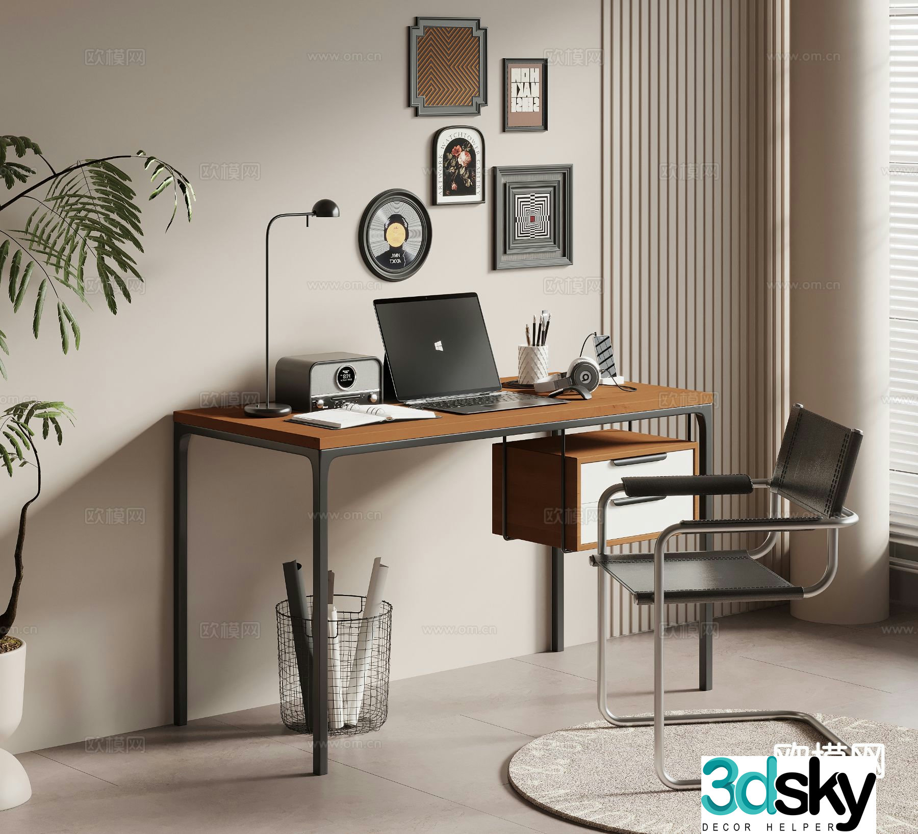 Medieval style desk chair computer table 3d model