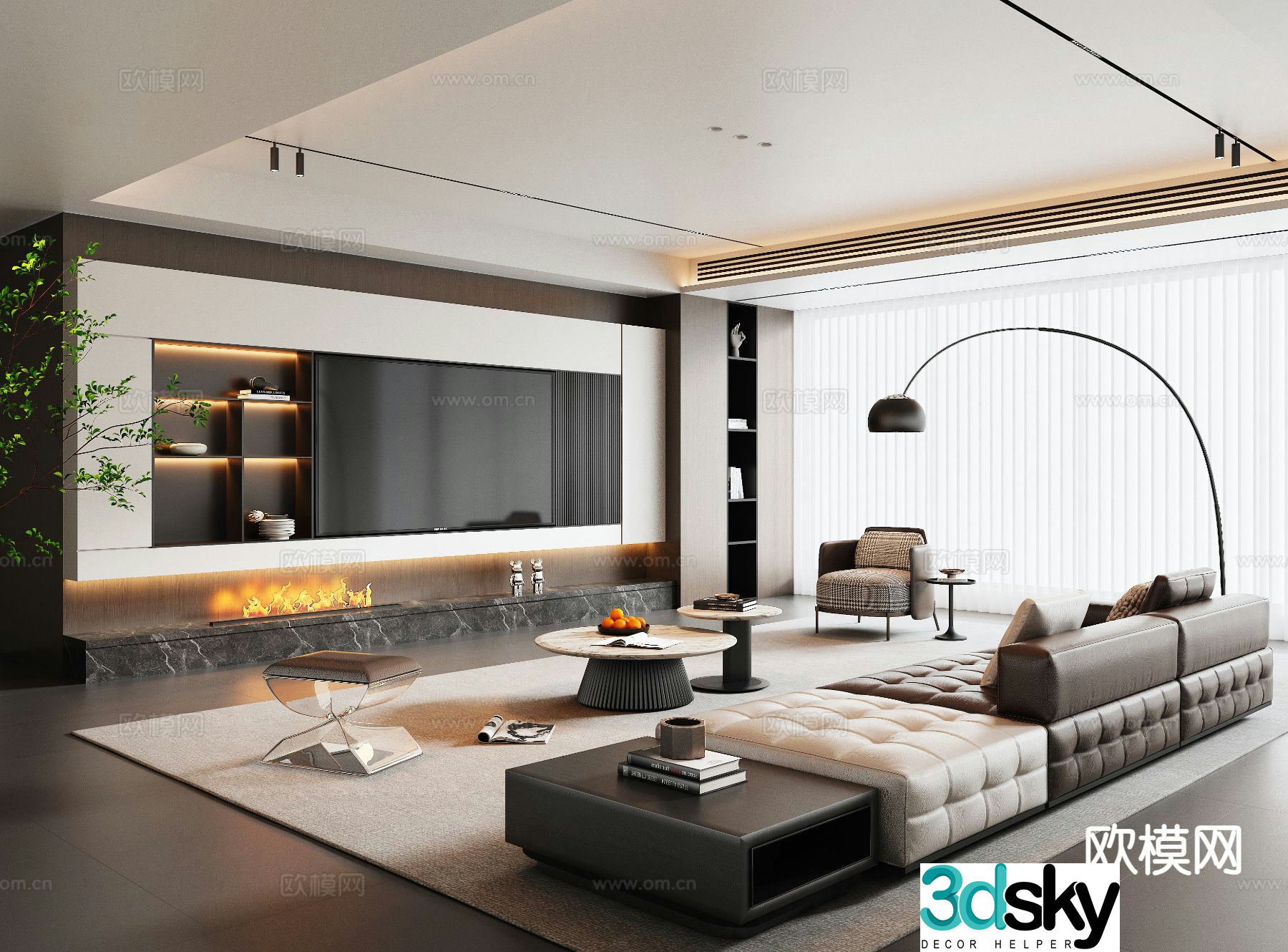 Italian light luxury living room 3D model