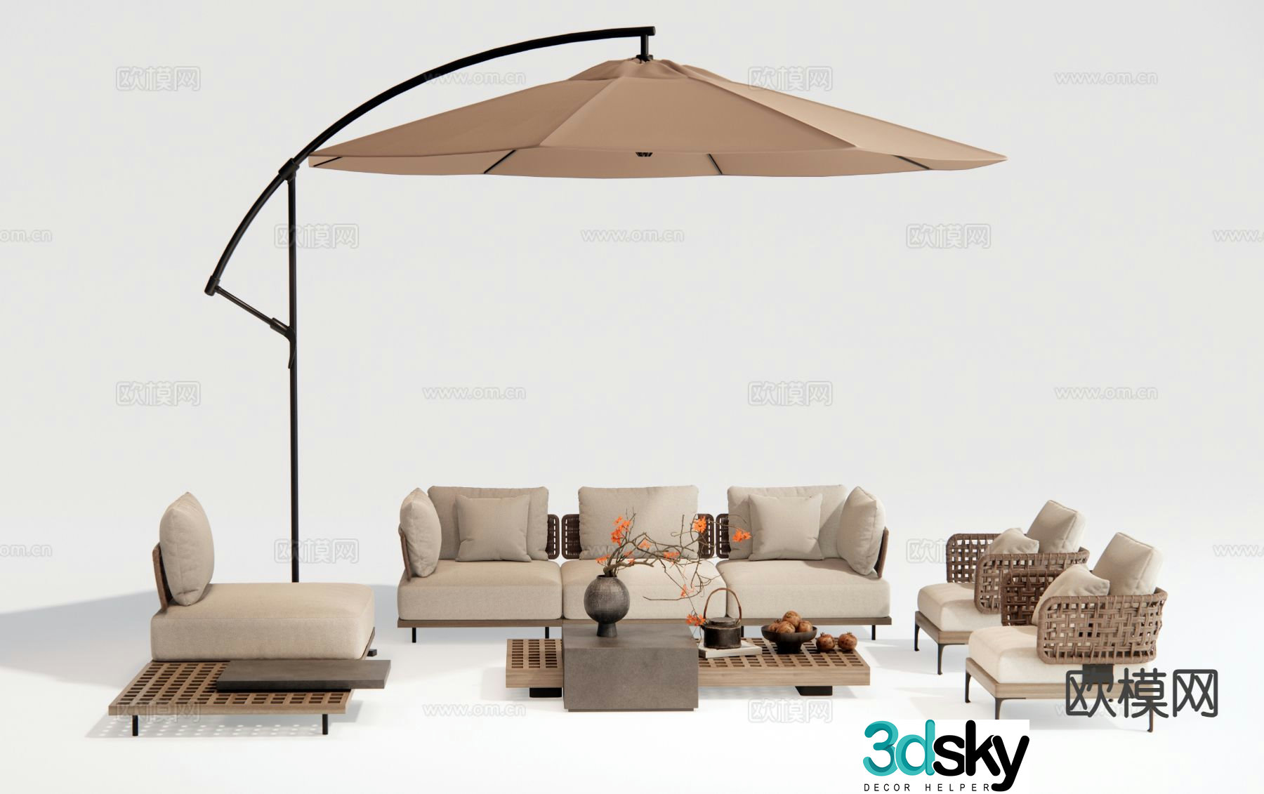 Modern outdoor sofa modular sofa parasol 3d model