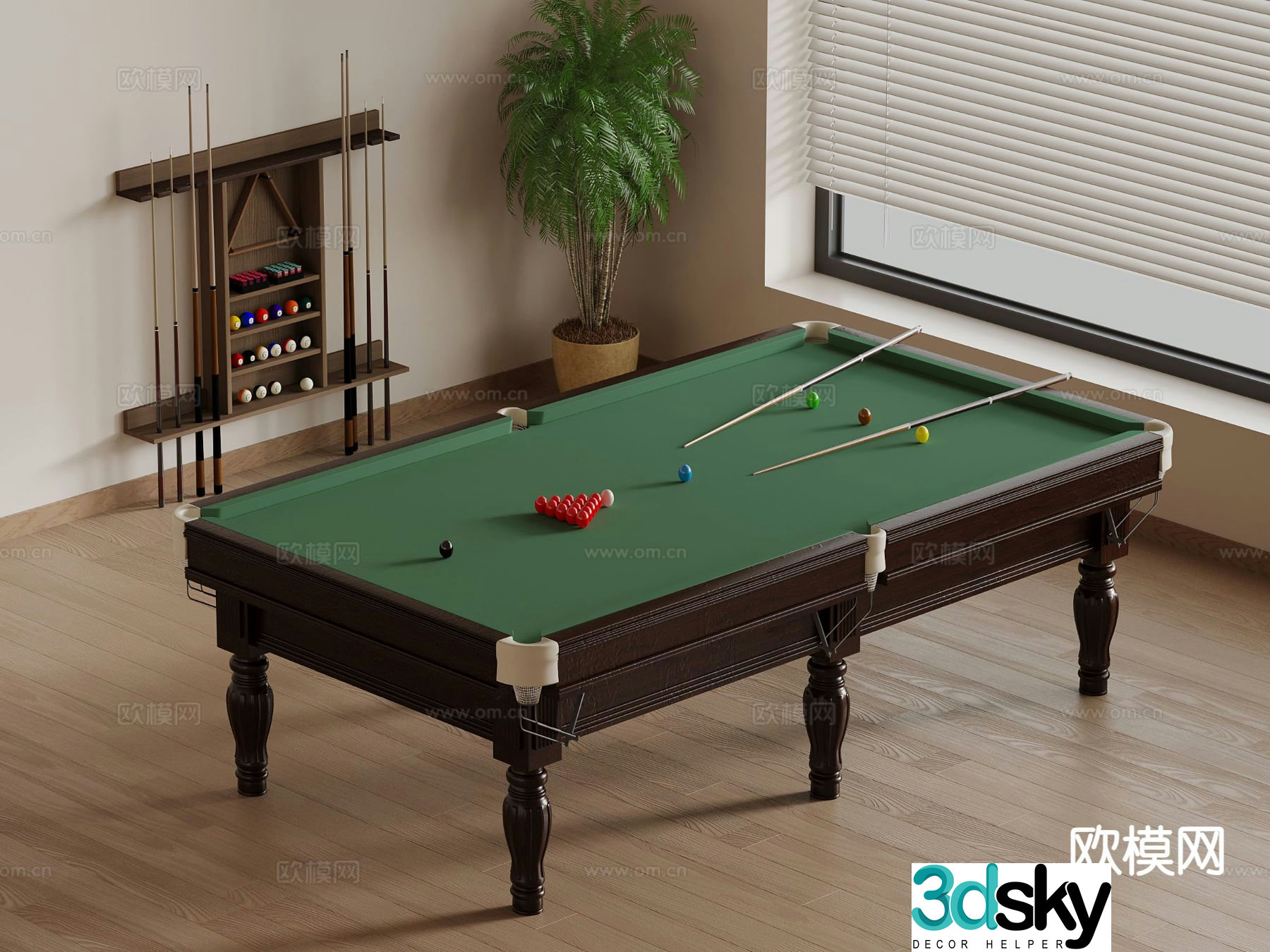Pool table pool cue storage rack 3d model
