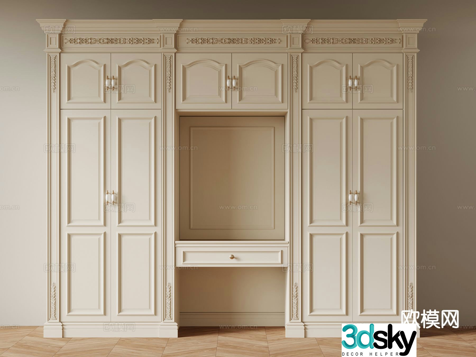 Cream style wardrobe dresser integrated 3d model