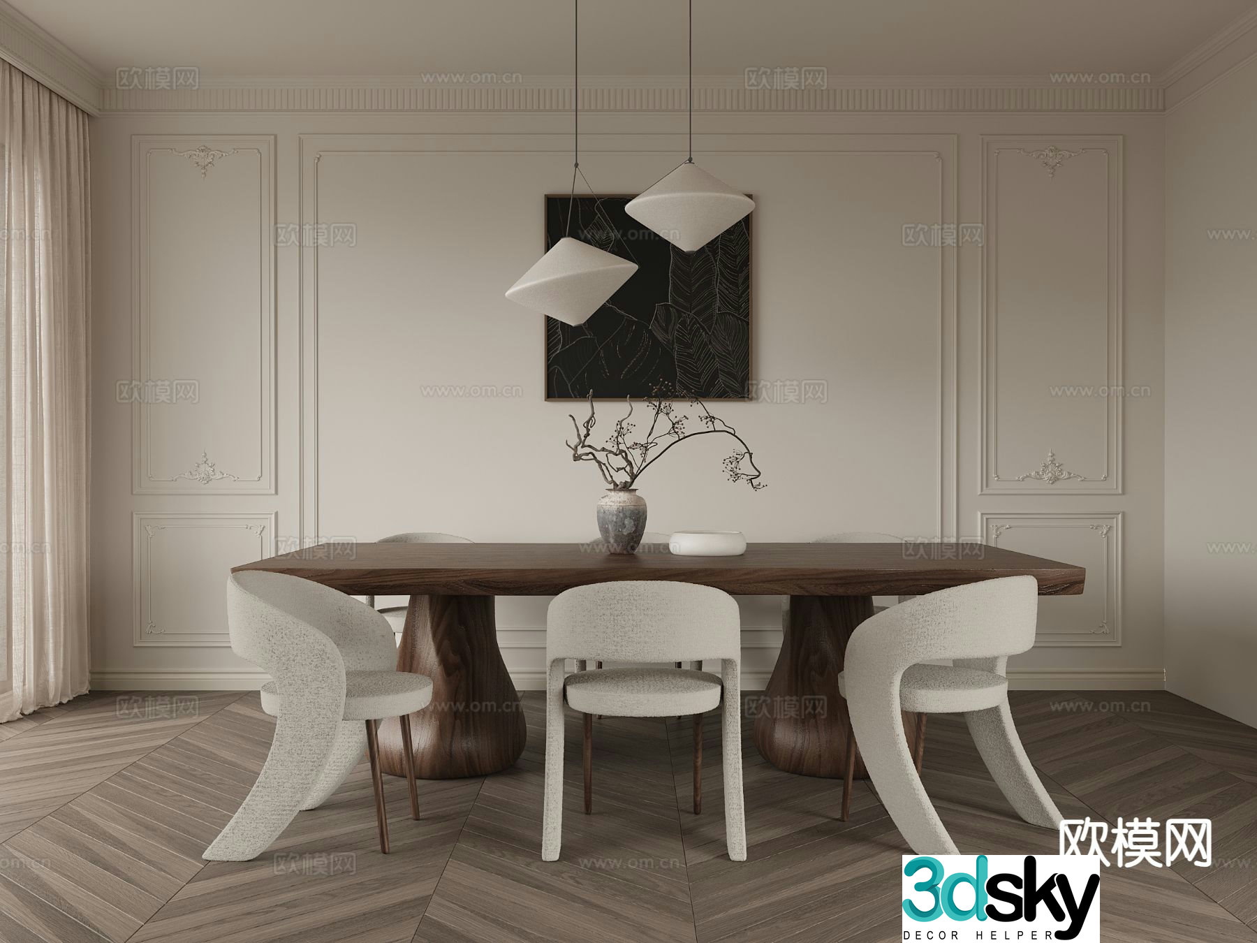Wabi-sabi dining table and chairs 3d model