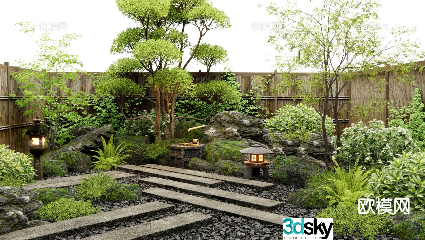 Japanese landscape stone courtyard landscape 3d model