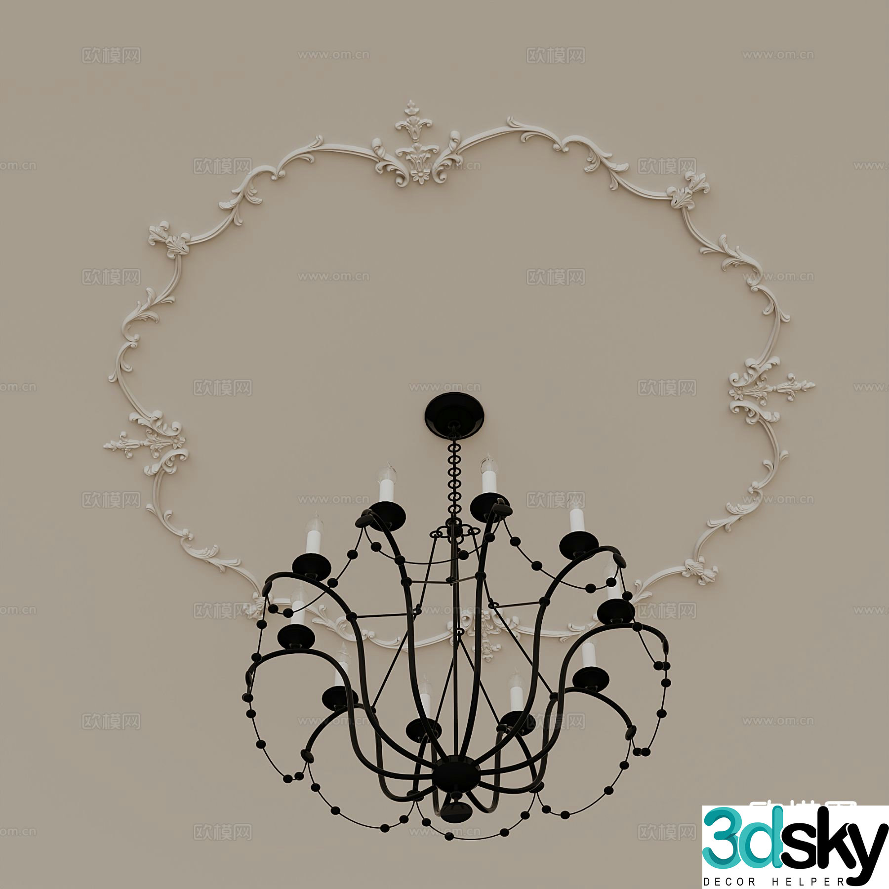 French carved lamp panel 3d model