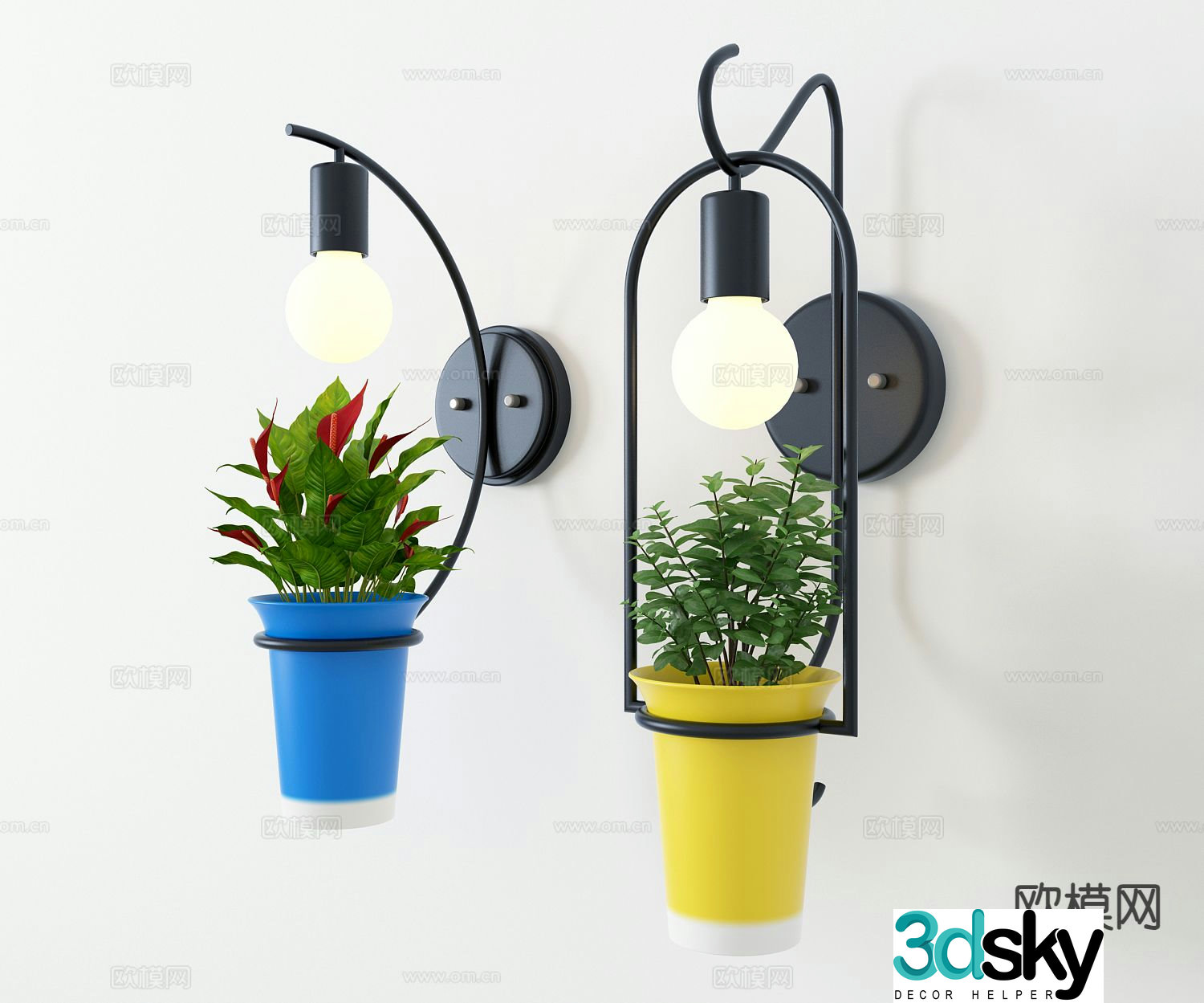 Modern green plant wall lamp 3d model
