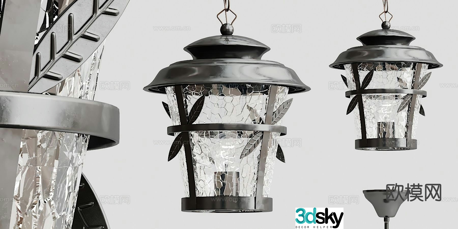 Industrial style metal chandelier glass chandelier 3d model