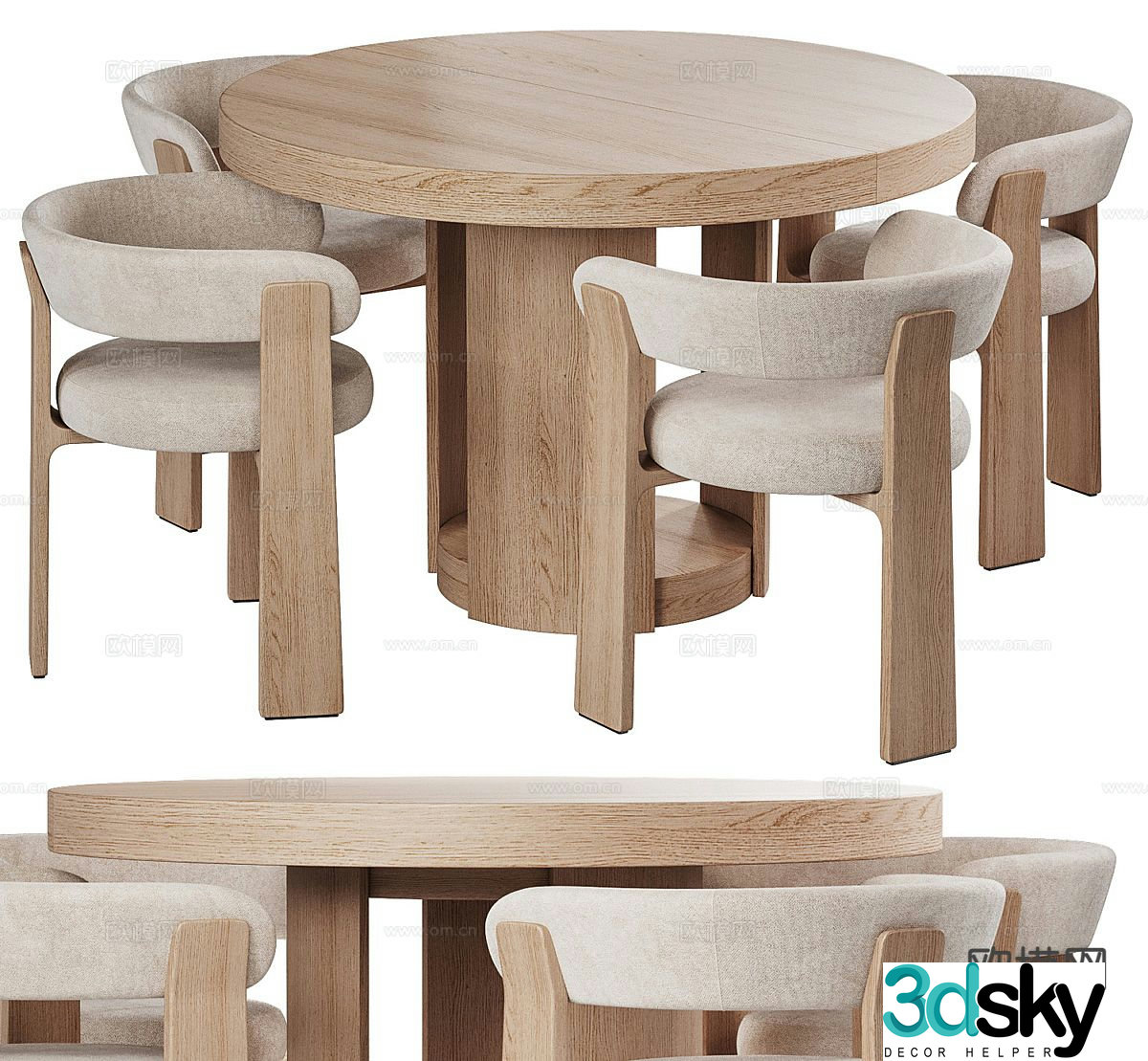 3D model of log style dining table and chairs