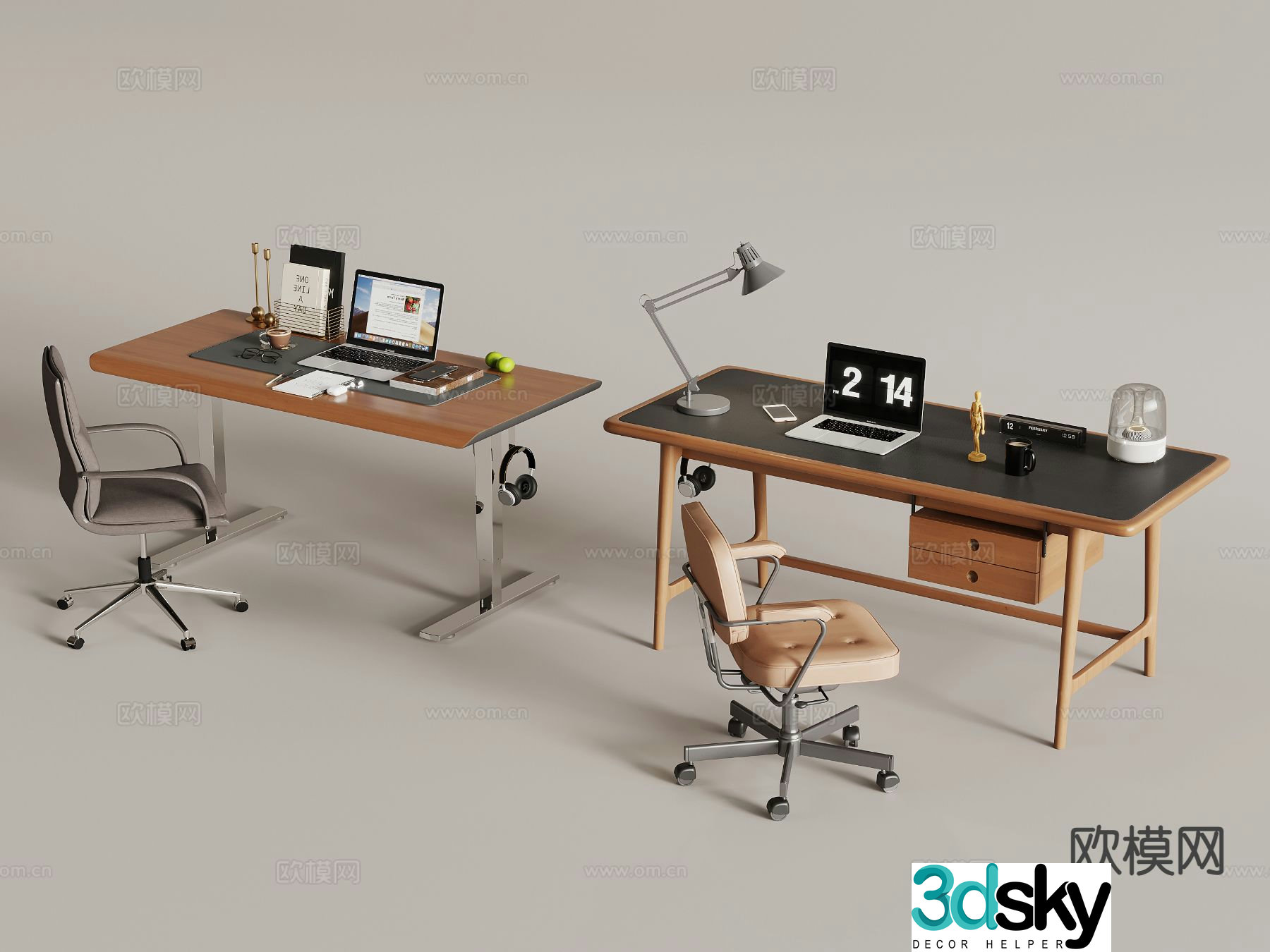 Medieval style writing desk desk chair 3d model