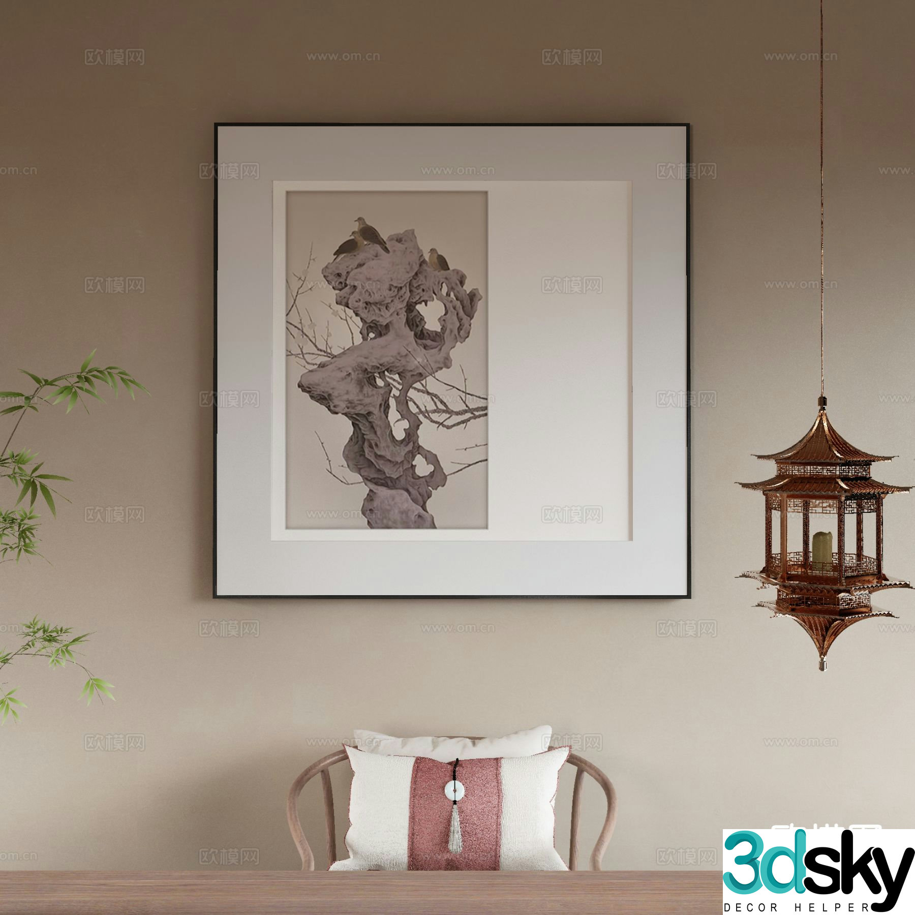 New Chinese style decorative painting art painting Taihu stone hanging painting 3D model