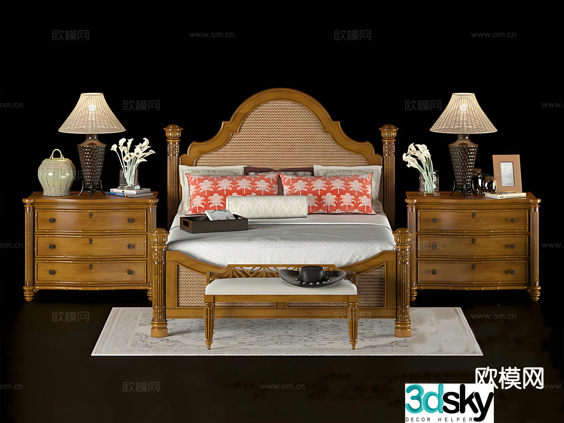 Southeast Asian double bed 3d model