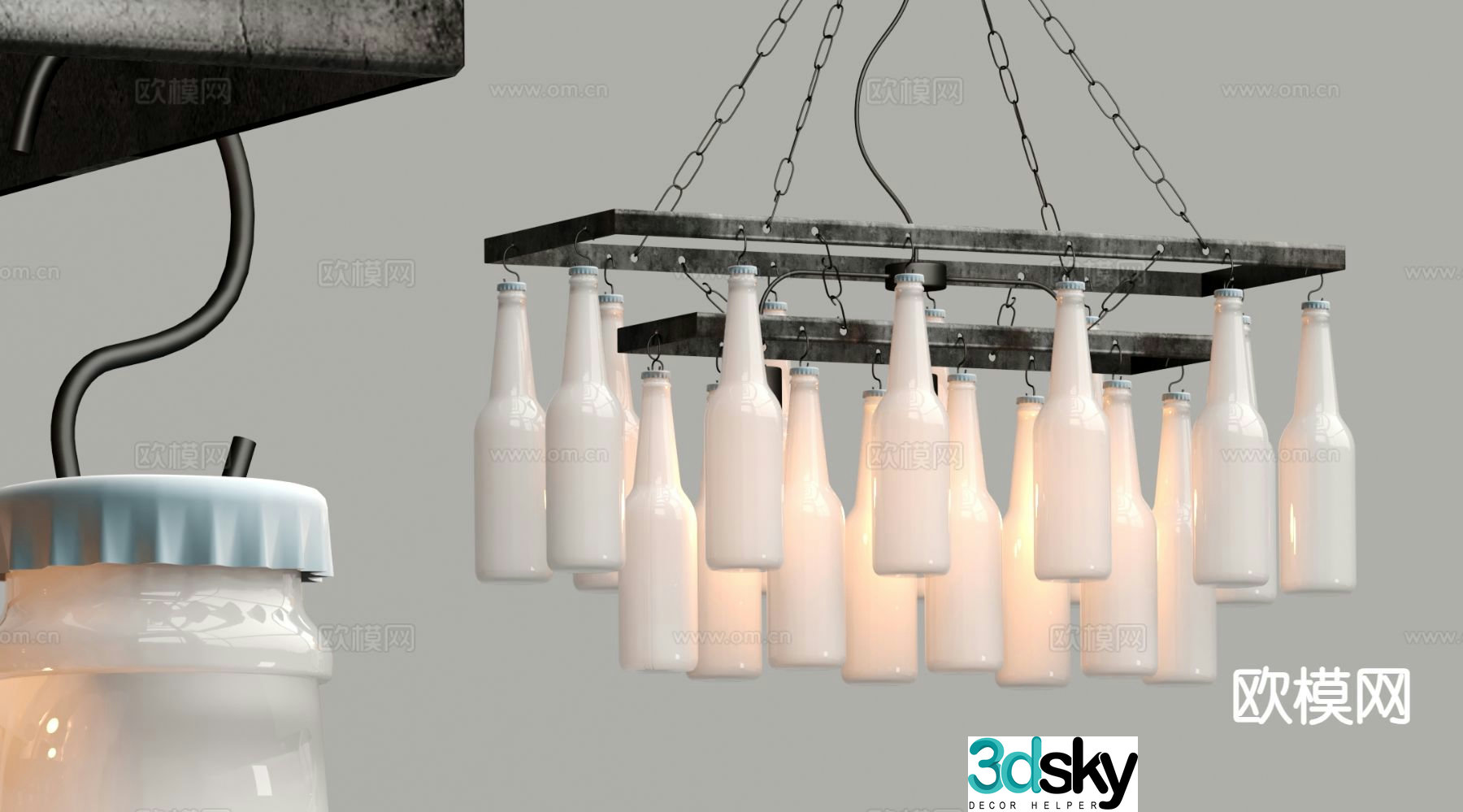 Industrial style glass bottle chandelier multi-head chandelier 3D model