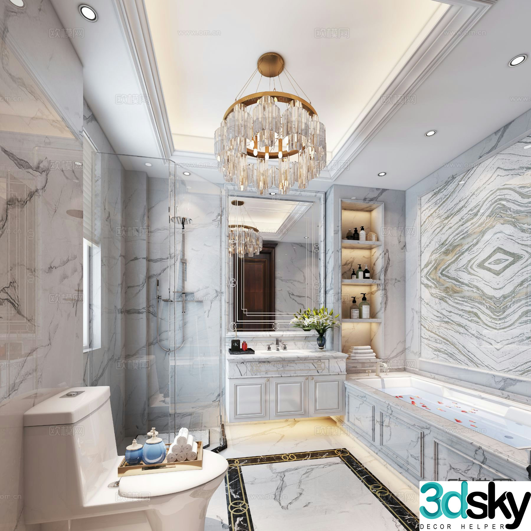 European classical bathroom white bathroom villa bathroom 3d model