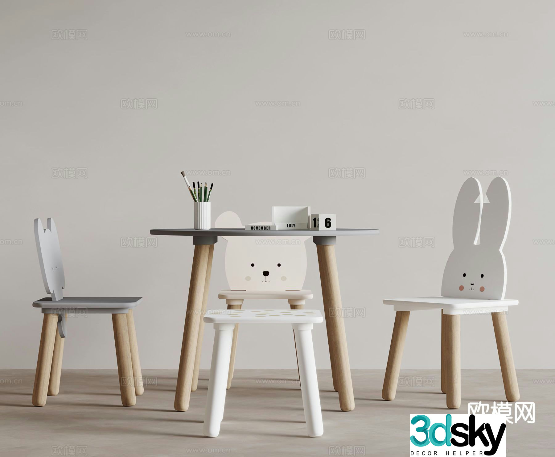 Modern children’s table and chair 3d model