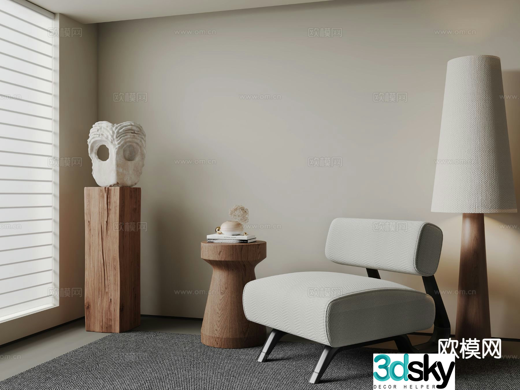 Medieval style leisure chair side table floor lamp 3d model
