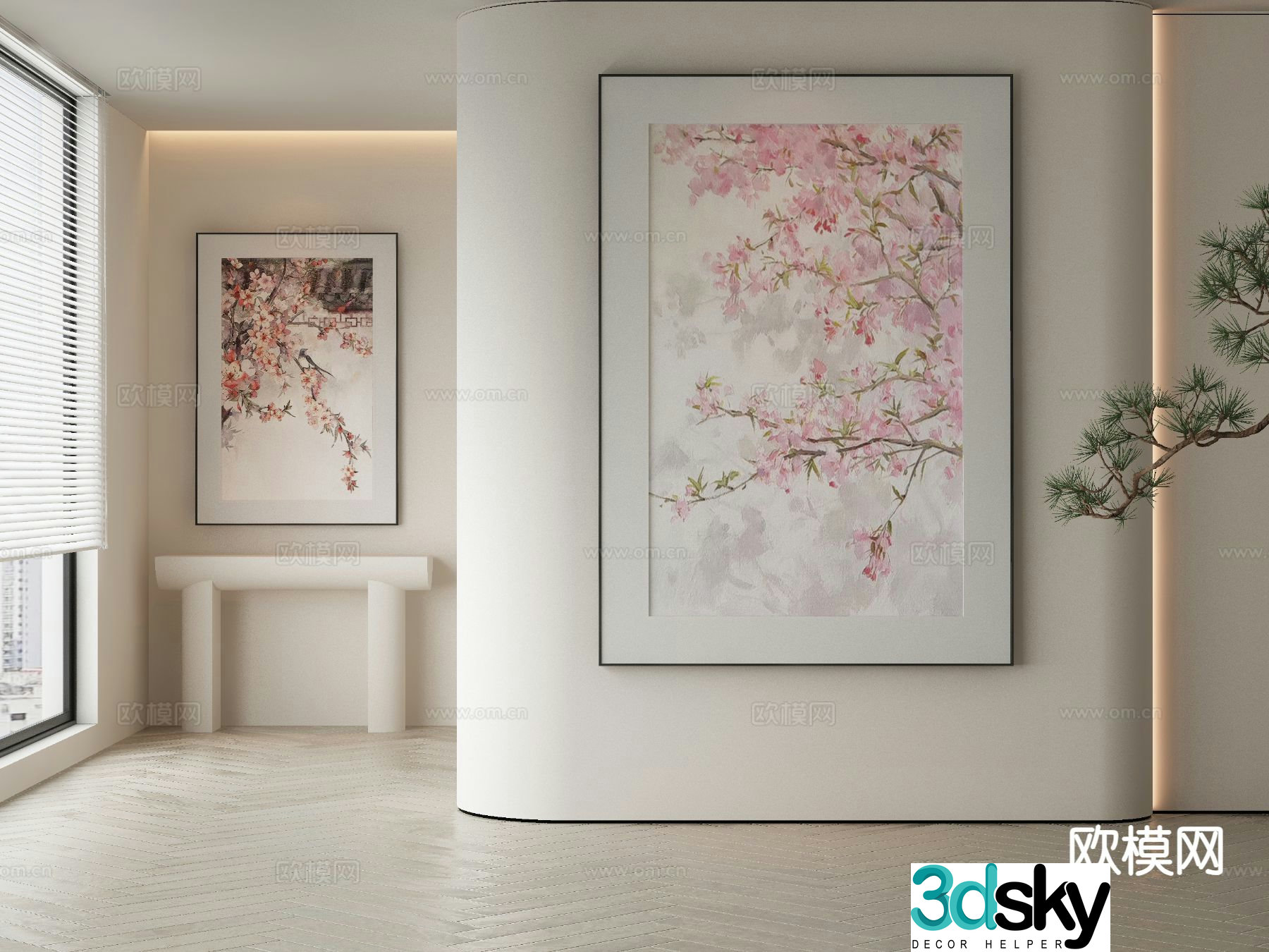 New Chinese style decorative painting plum blossom hanging painting 3D model