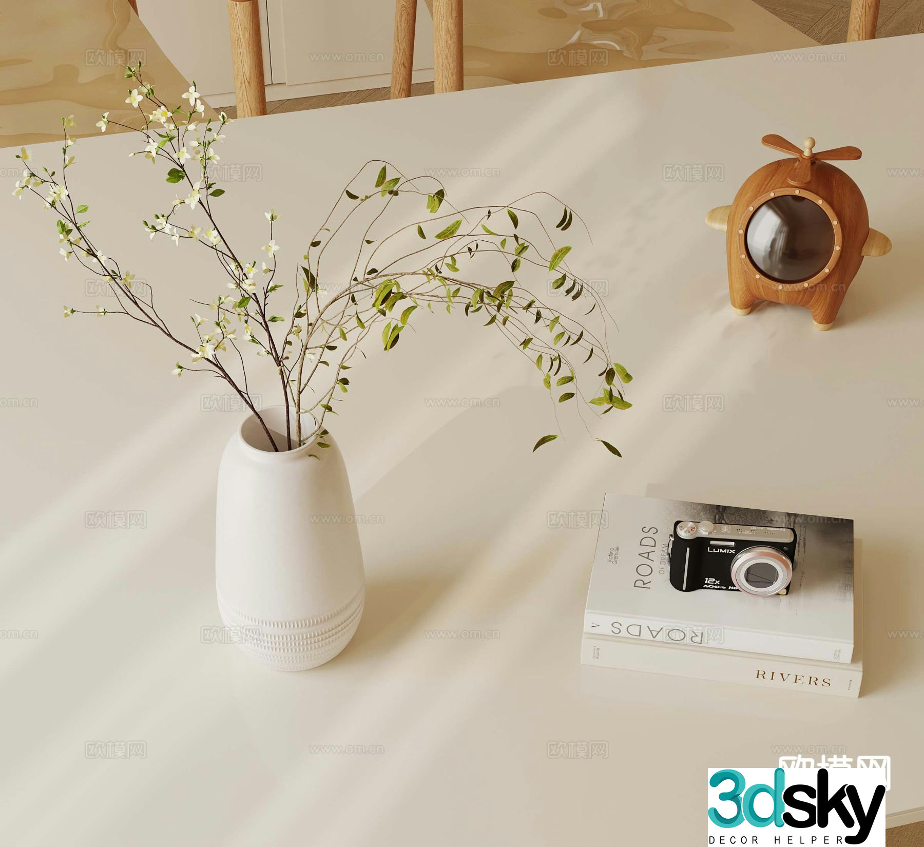 French ornaments vase books 3d model