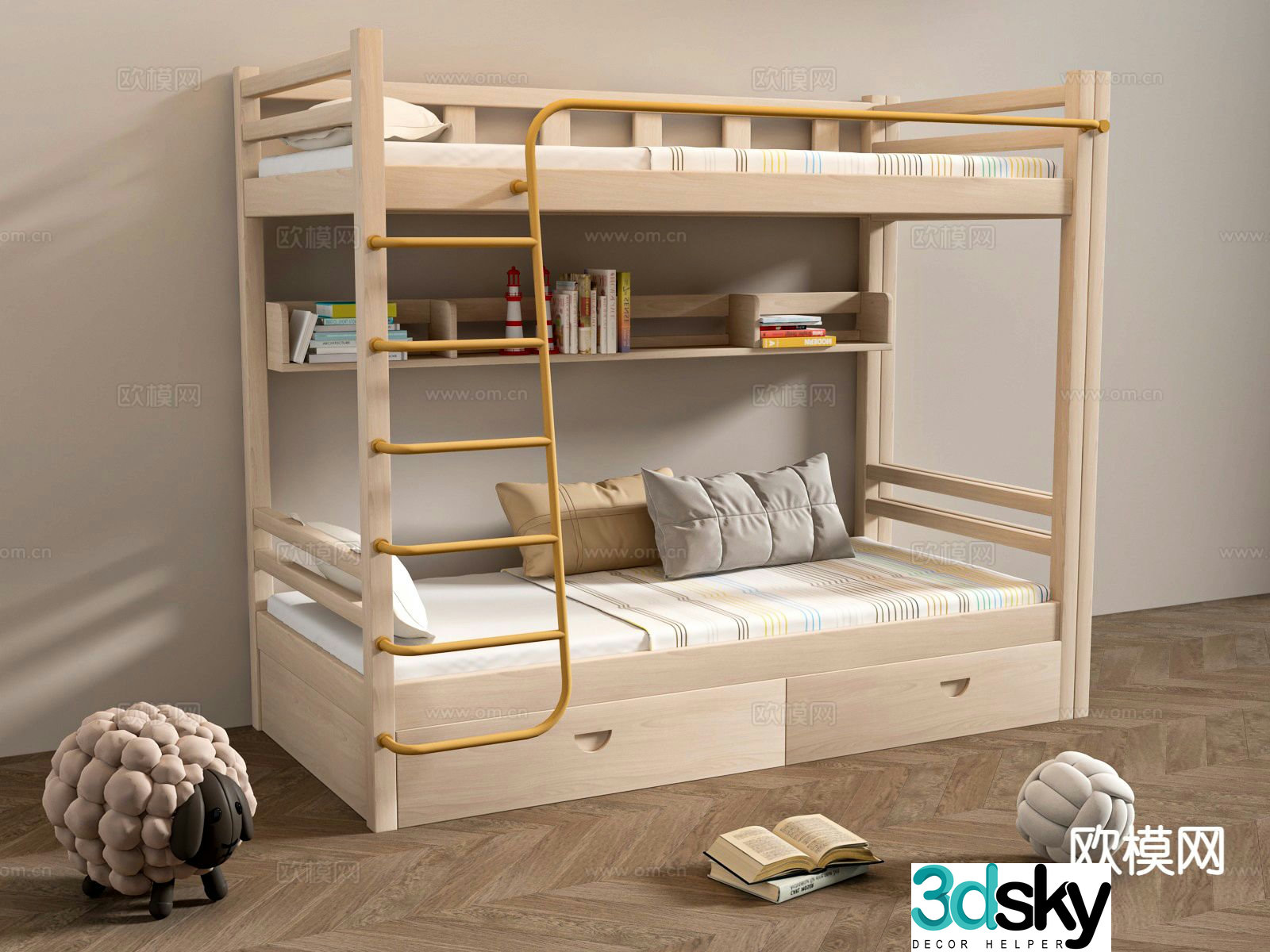 Log style children’s bed bunk bed 3D model