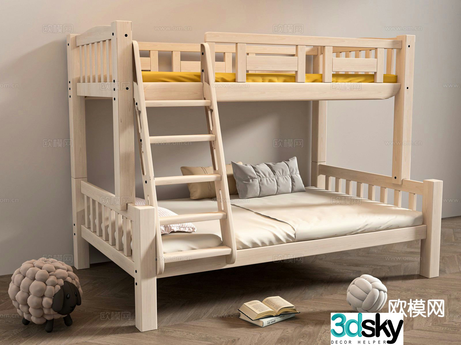Log style children’s bed bunk bed 3D model