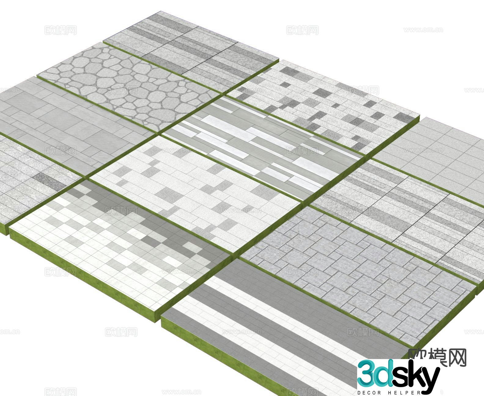 Tingbu sketch bluestone slab garden road paving 3D model