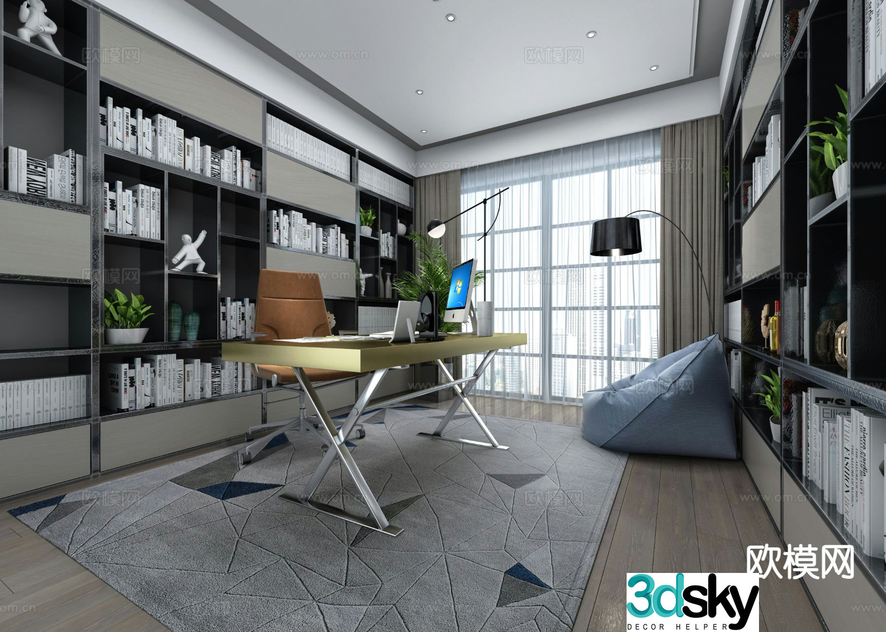 Modern study room 3d model