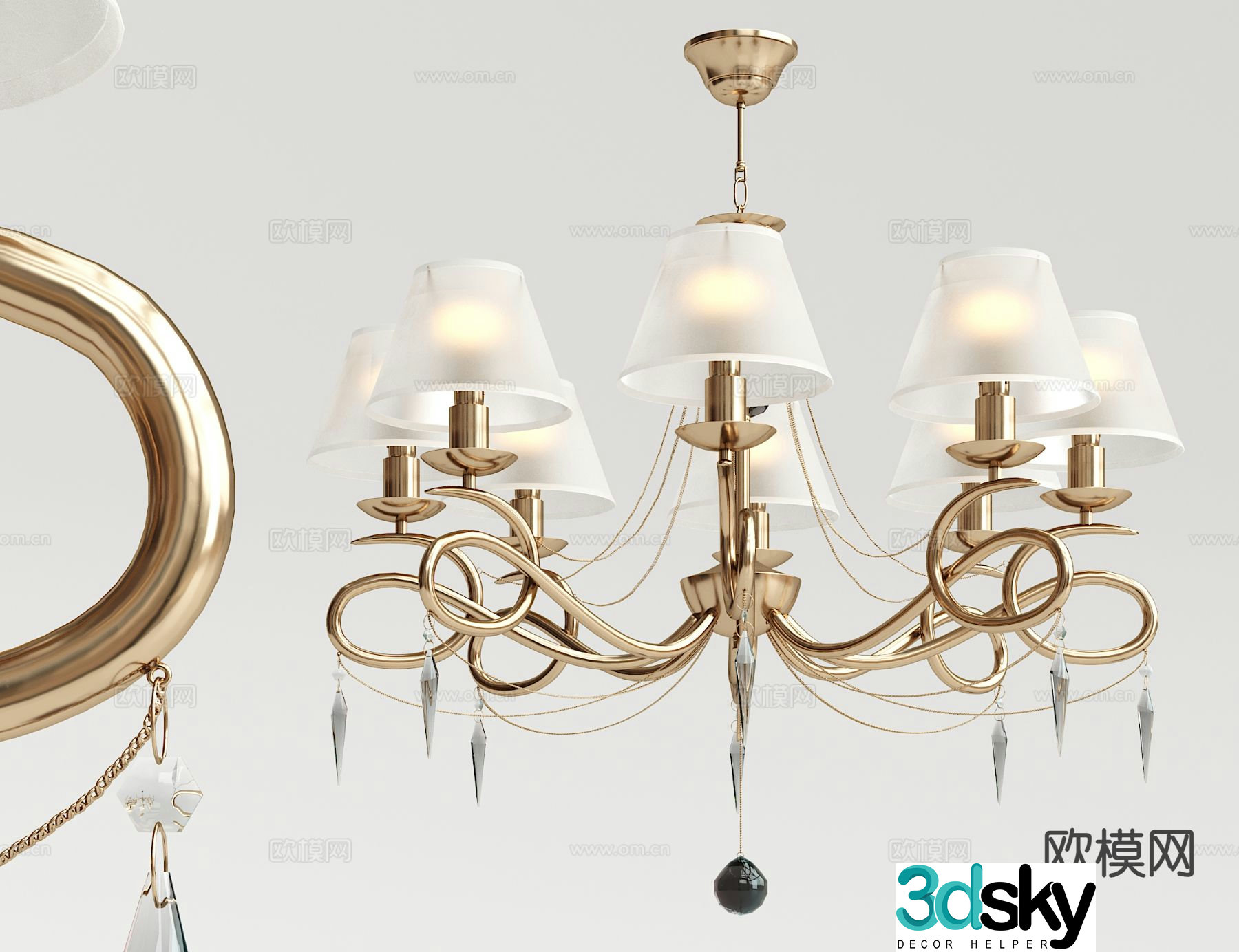 European classical multi-head chandelier 3D model