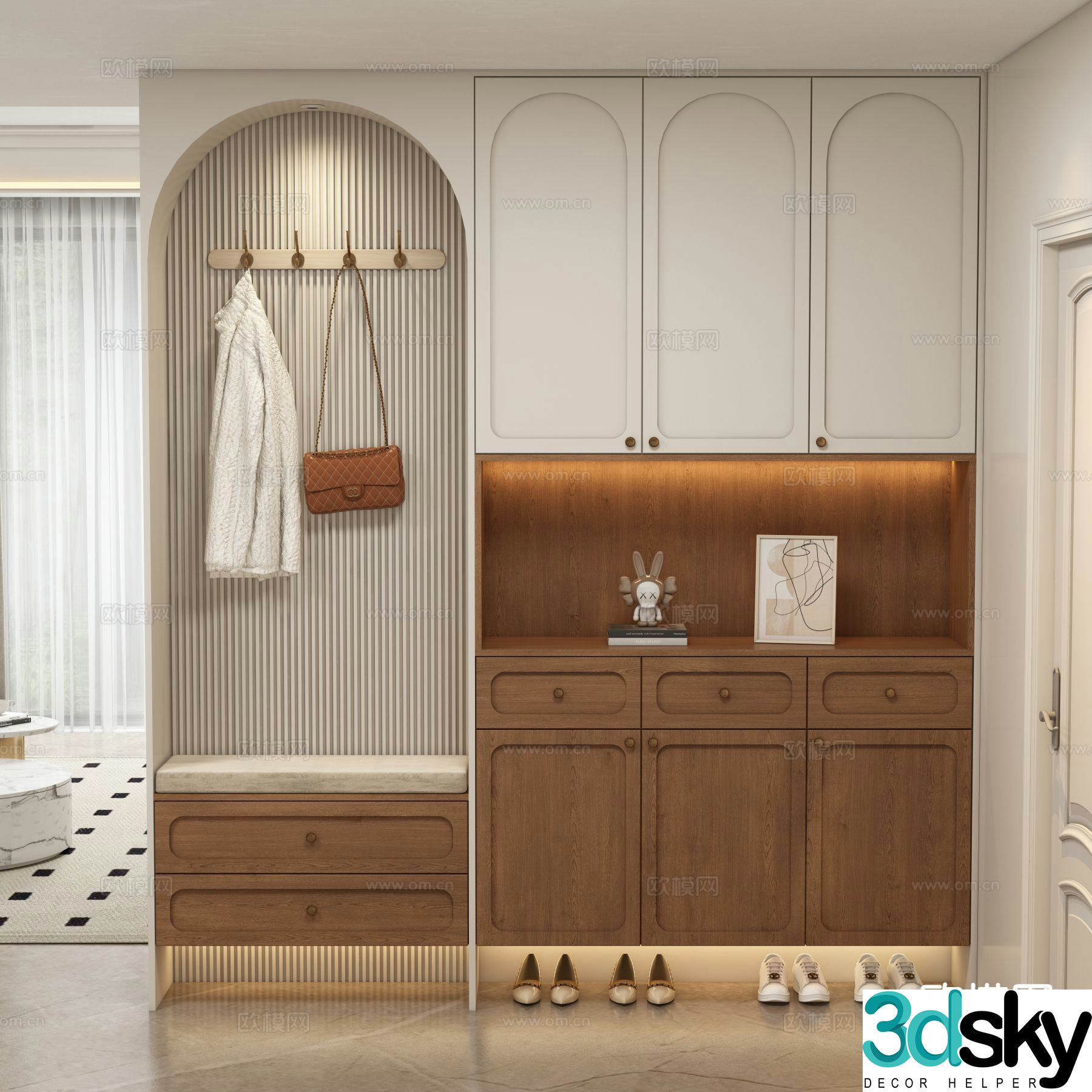 Medieval style entrance cabinet shoe cabinet 3d model