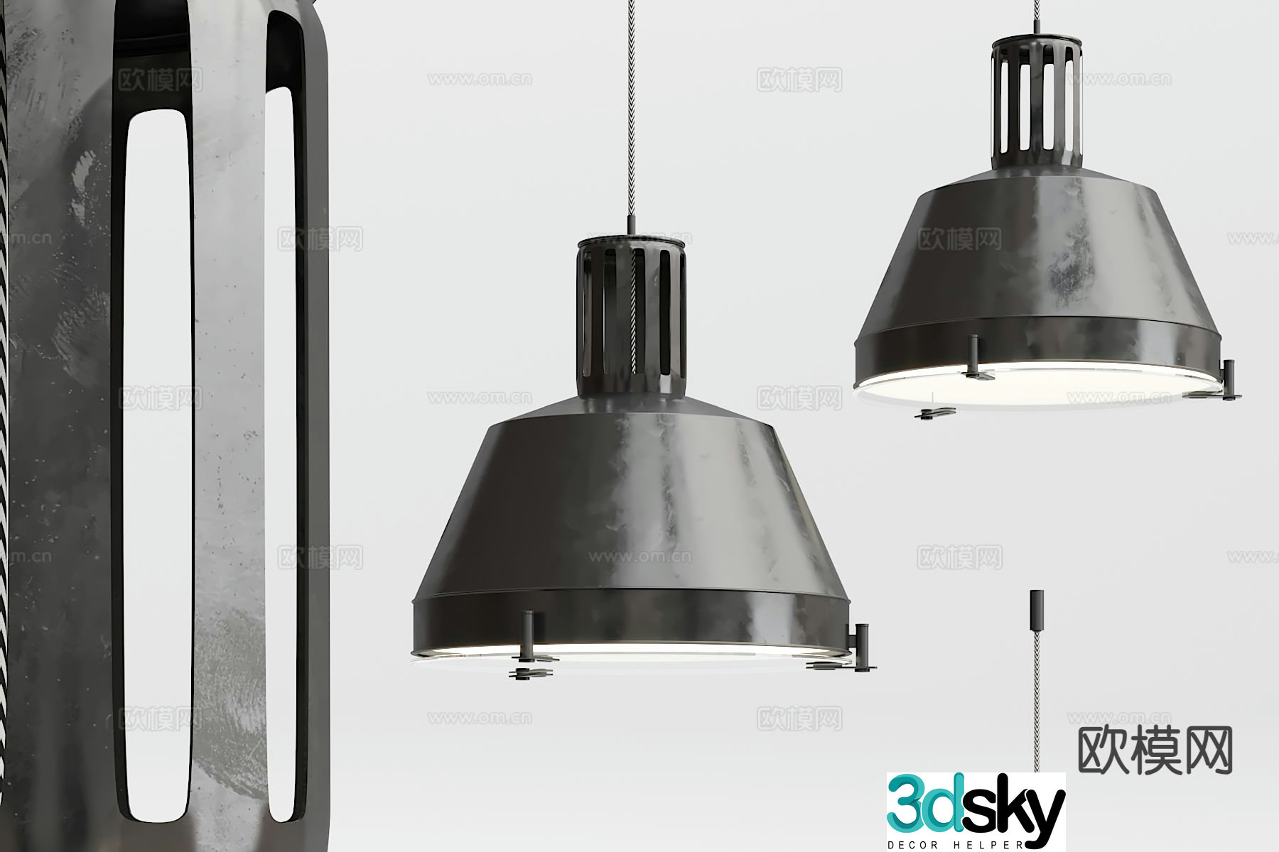 Industrial style black chandelier 3d model
