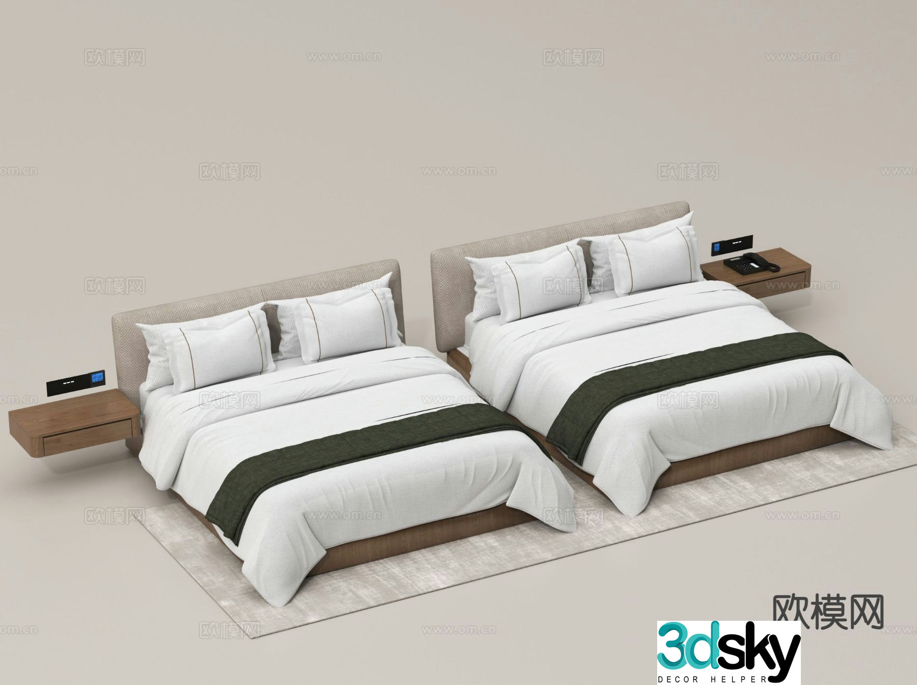 Modern hotel double bed 3d model
