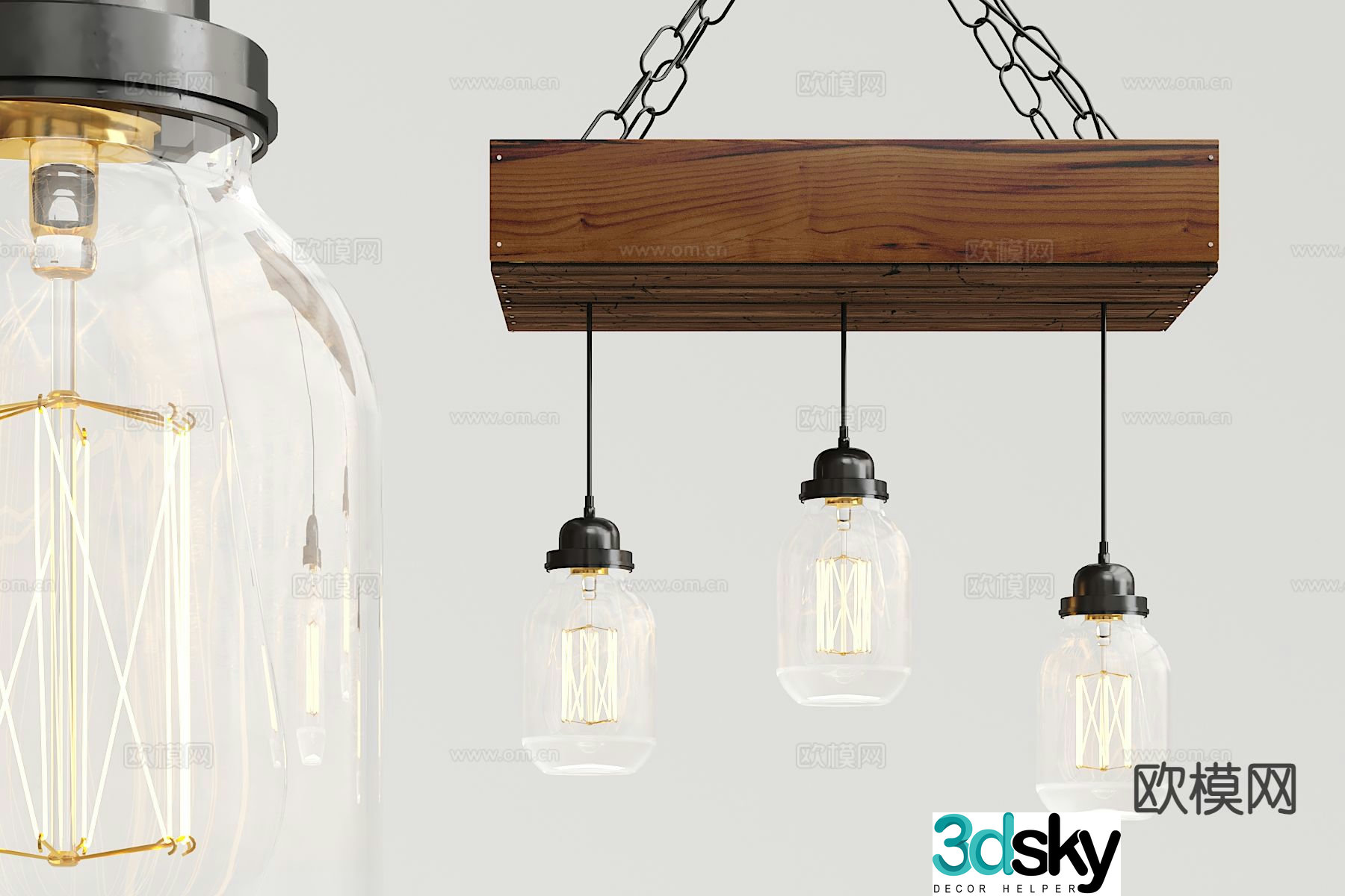 Industrial style glass chandelier 3d model