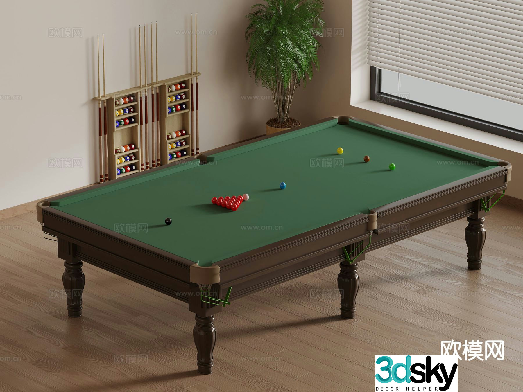 Pool table pool cue storage rack 3d model