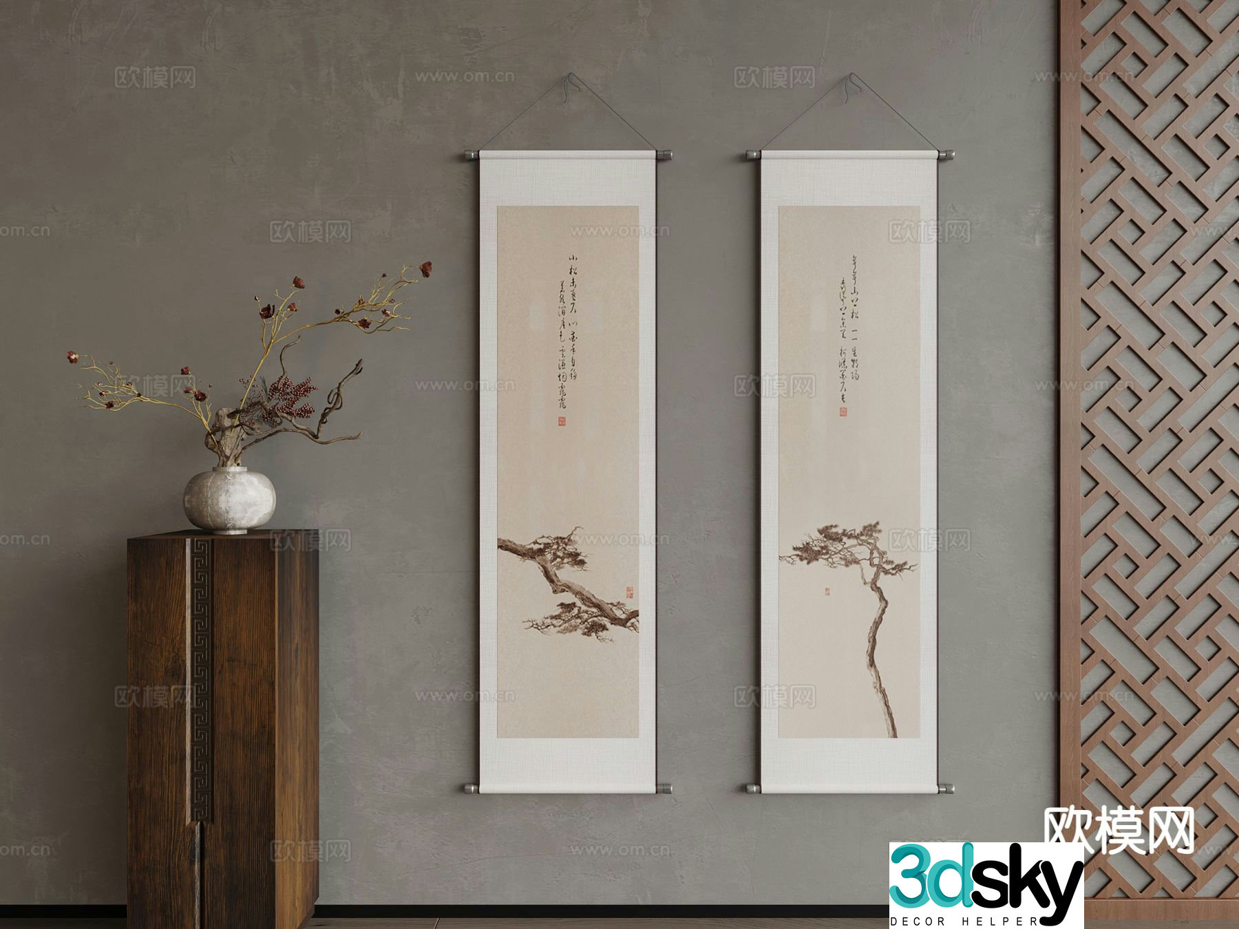 New Chinese style decorative painting hanging painting scroll painting 3d model