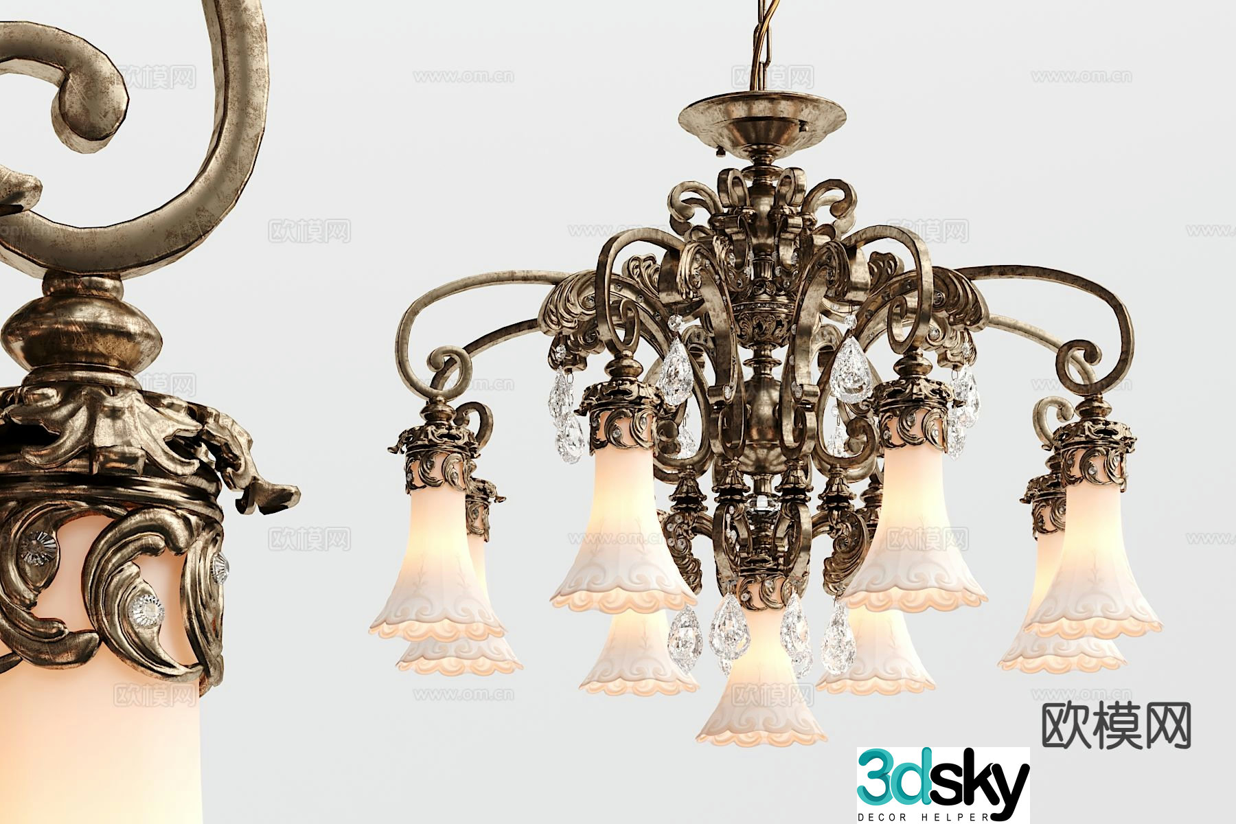 European classical metal chandelier 3d model