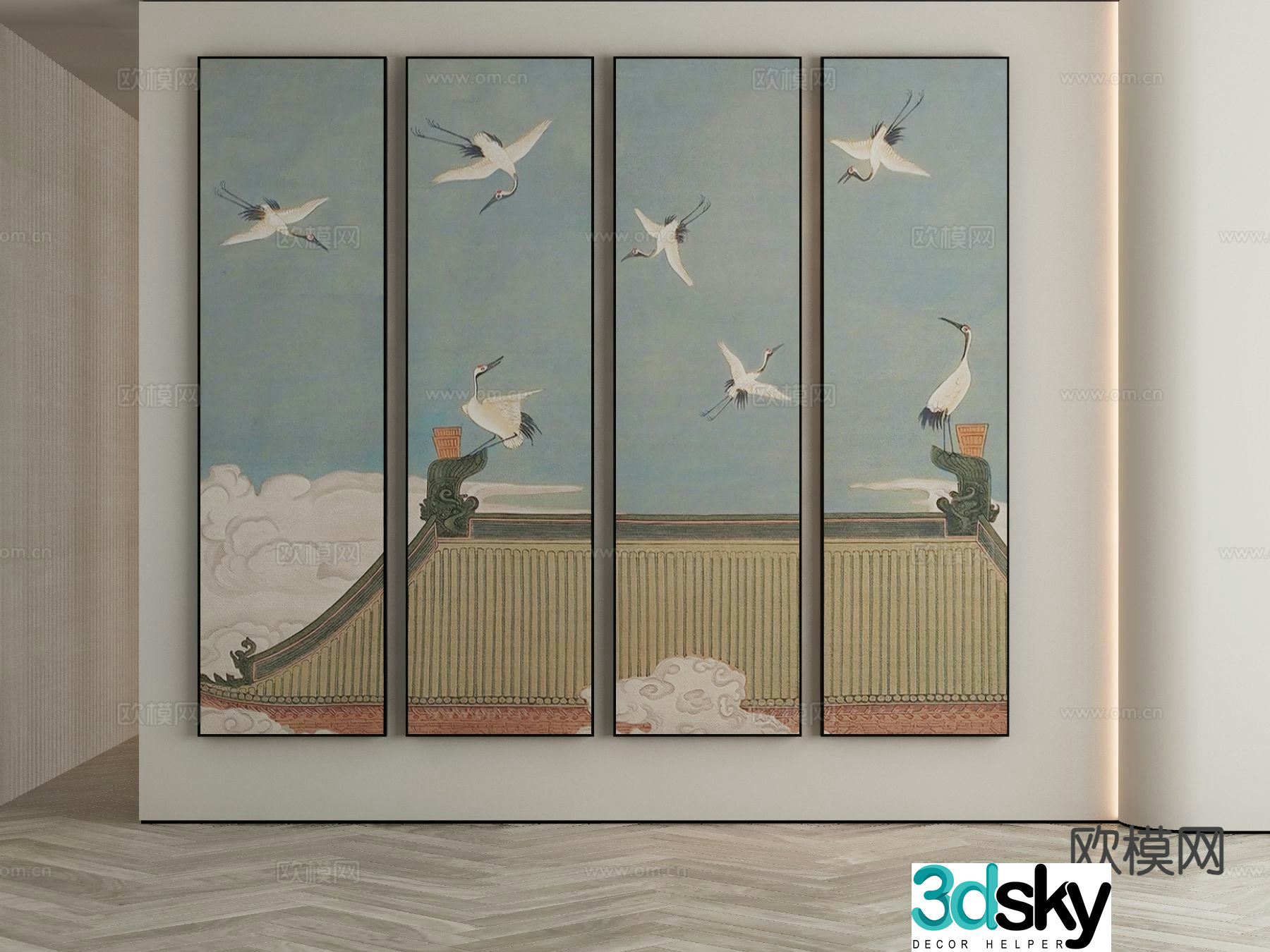 New Chinese style architectural painting decorative painting 3D model