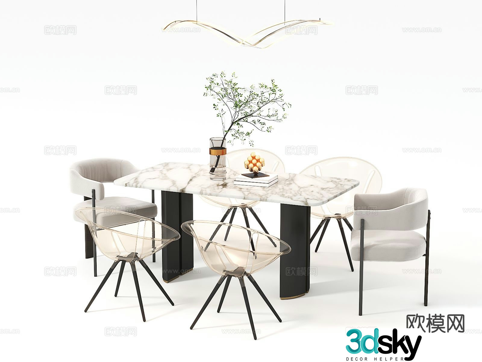 Italian dining table and chairs 3d model