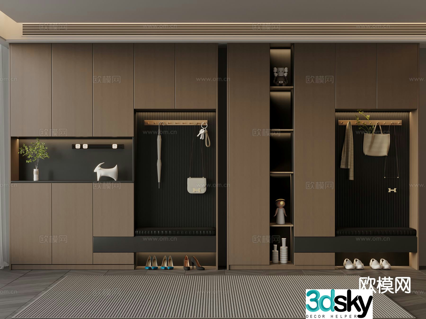 Italian style entrance shoe cabinet 3D model