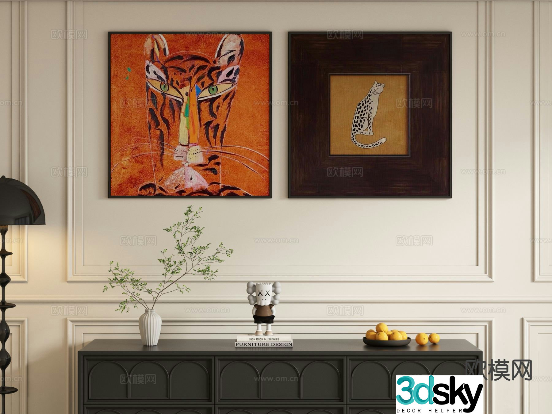 Modern animal painting oil painting decorative painting 3d model