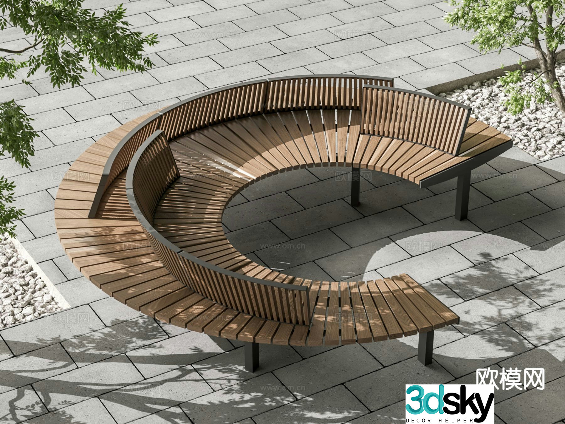 mmcite curved public chair landscape bench park bench 3d model