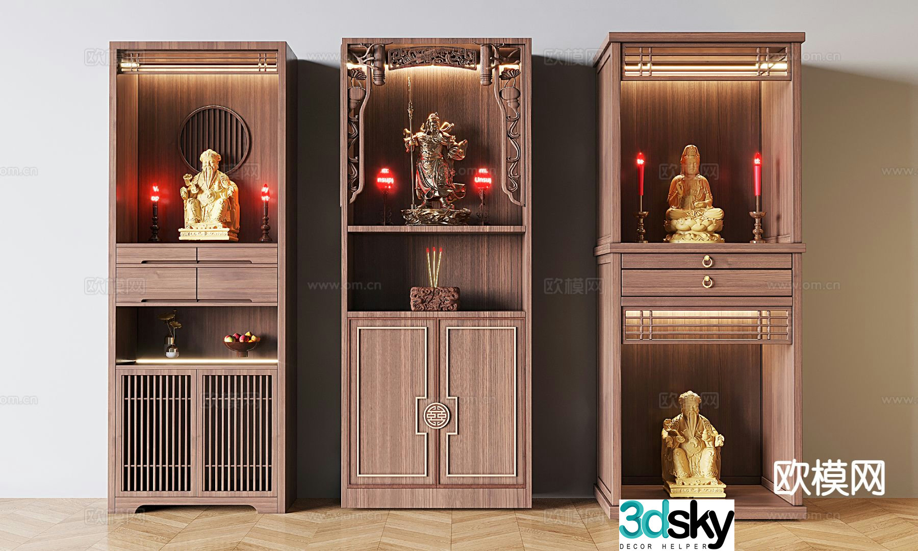 New Chinese style Buddhist niche altar altar statue cabinet 3D model