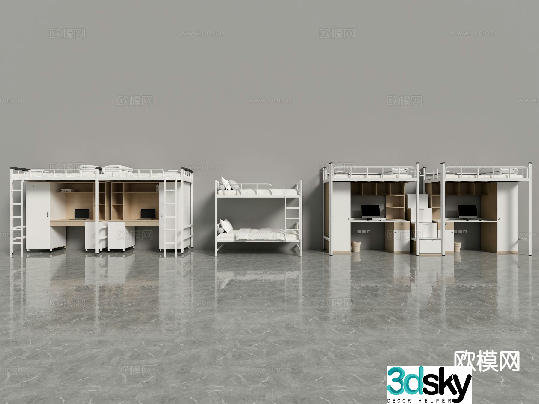 Modern bunk bed student dormitory bunk bed 3d model