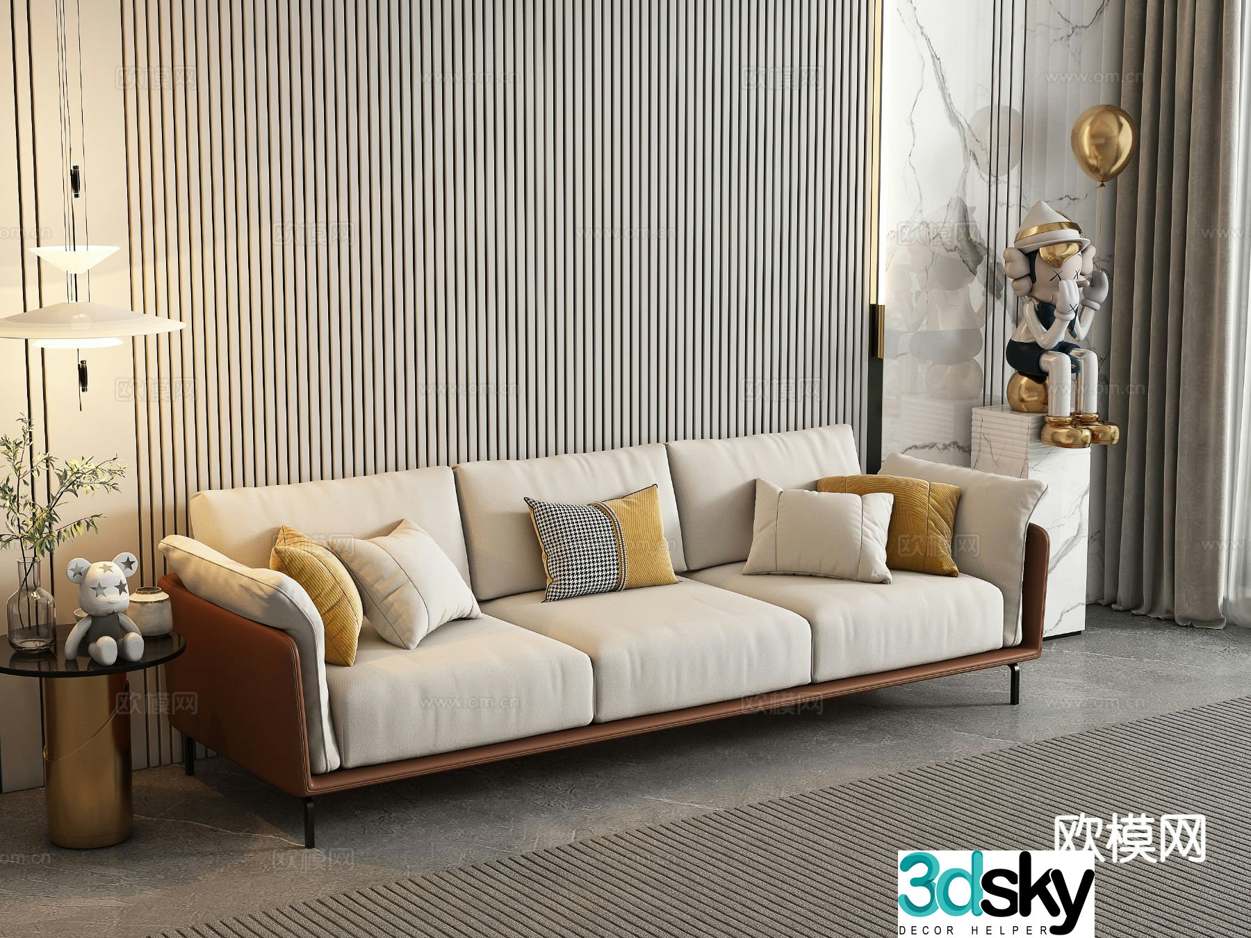 Modern three-seat sofa 3d model