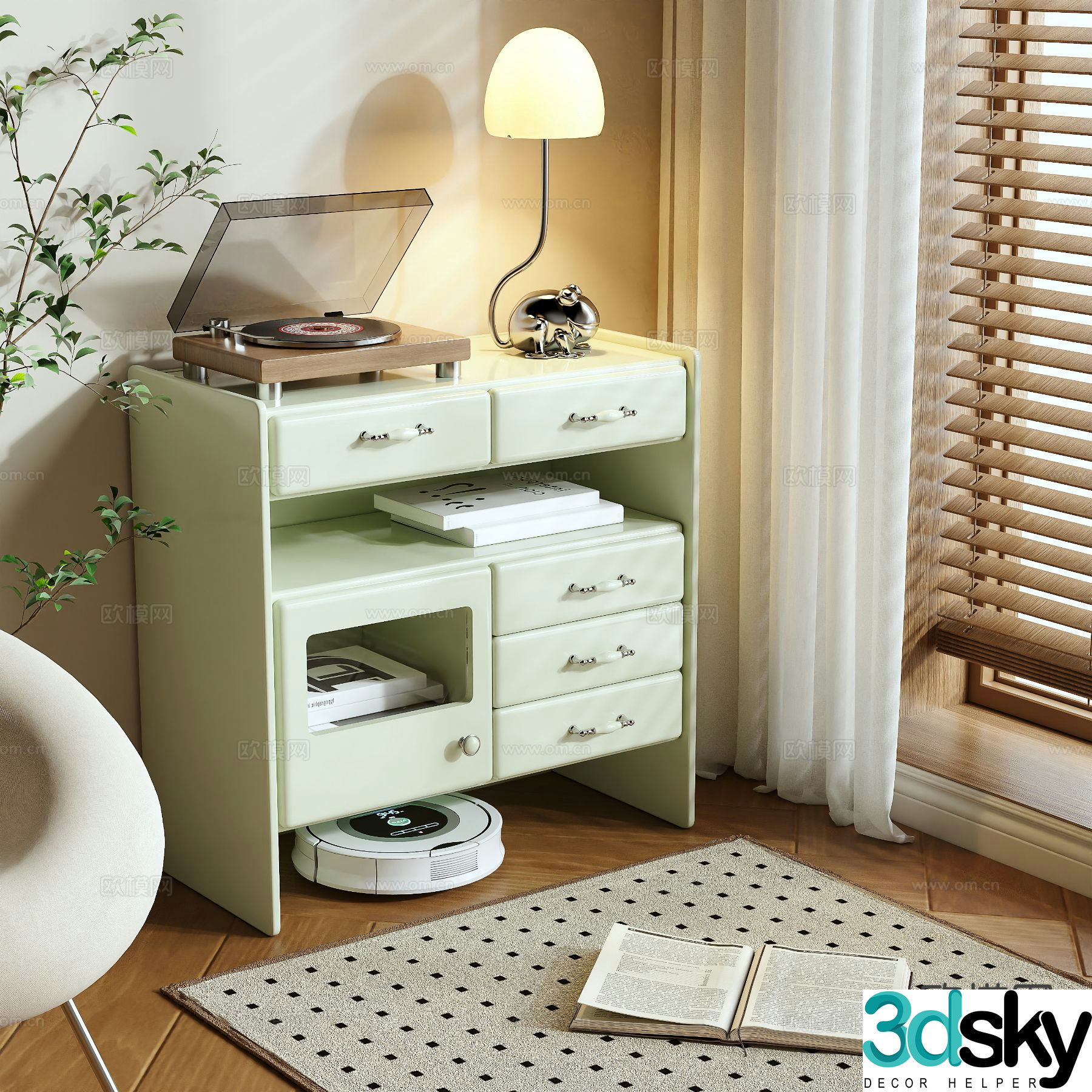 Cream style entrance cabinet storage cabinet 3d model