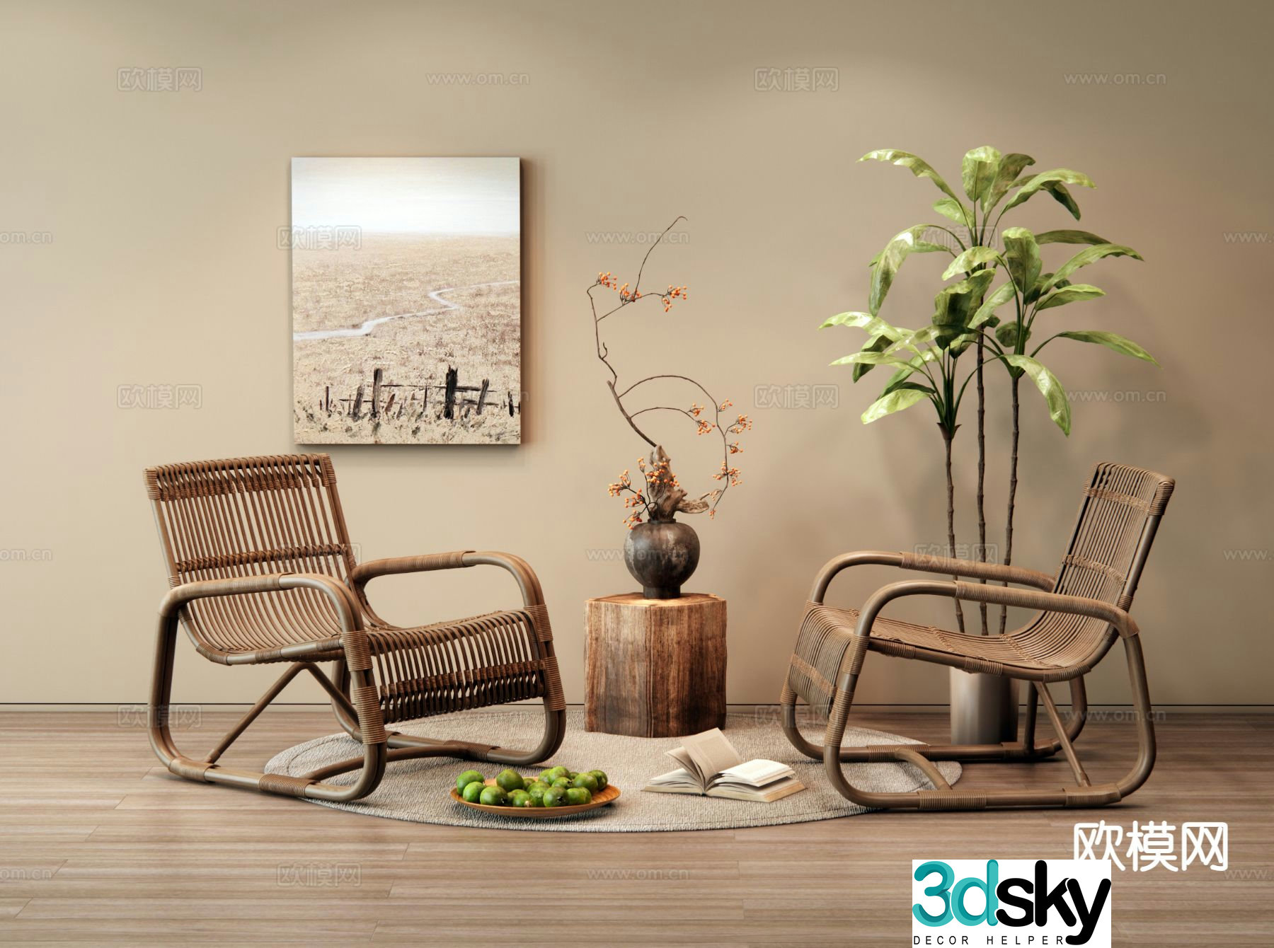 Wabi Sabi leisure chair rattan chair bamboo woven chair 3d model